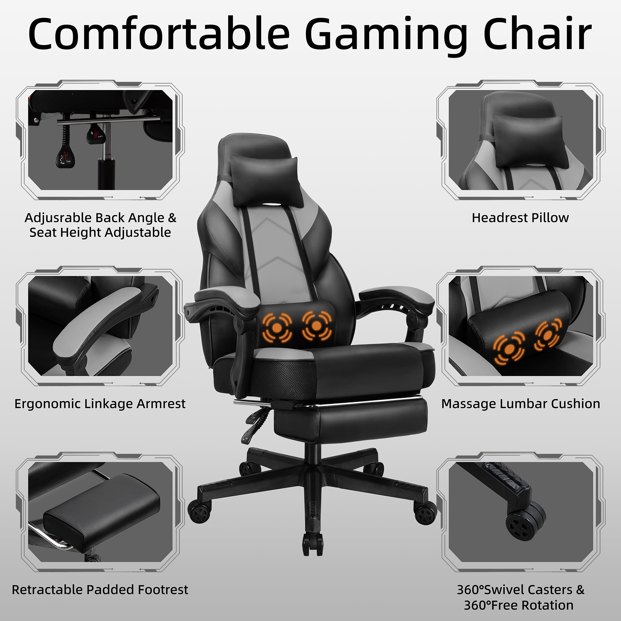 Shintenchi Gaming Chair,Video Game Chair with footrest and Massage Lumbar Support,Height Adjustable Game Chair with 360°Swivel Seat Ergonomic Computer Chair with Headrest for Office or Gaming(Blue)