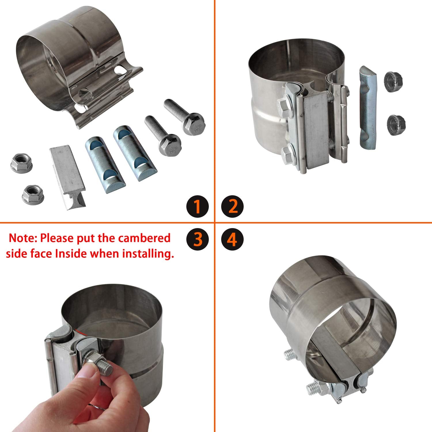 Exhaust Clamps Band Clamp 2.5" Lap Joint - Stainless Steel Lap Joint Exhaust Band Clamp with 1 Block 2Pcs for 2.5" Od to 2.5" Id Exhaust Pipe, Muffler, Elbow and Exhaust Tubing Connection(2 Pack)