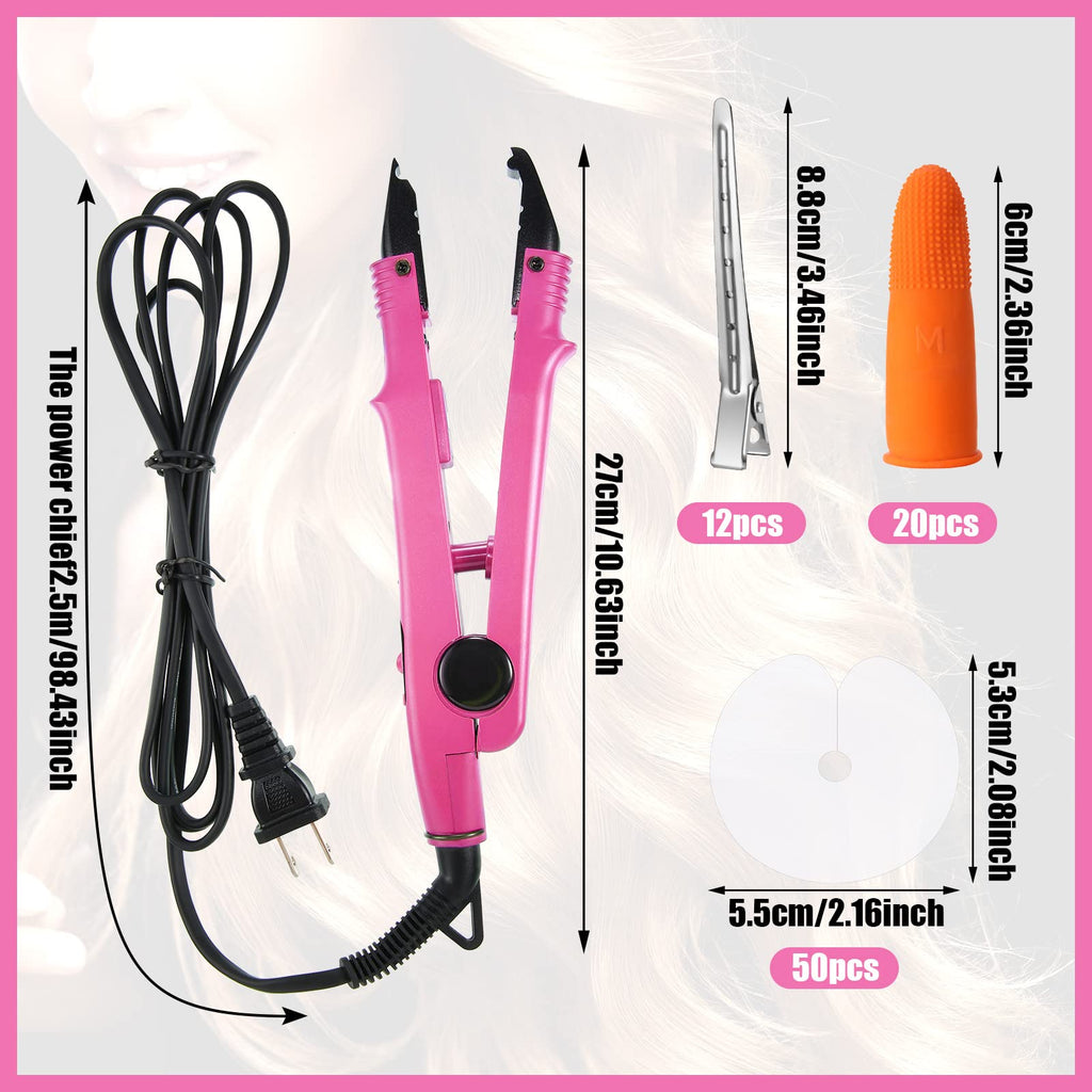 Hair Extensions Iron Fusion Keratin Hair Extensions Heat Tool Heat Connector Wand with Fusion Glue Protector Template Hair Clip Finger Protector 2 Bag Keratin Glue Granule Bead(Black)