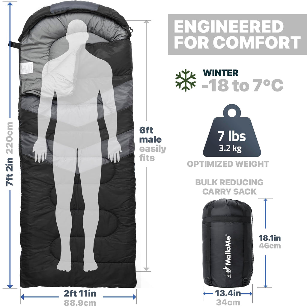 MalloMe Sleeping Bags for Adults Cold Weather & Warm - Backpacking Camping Sleeping Bag for Kids, Girls, Boys - Lightweight Camping Essentials Gear Accessories Hiking Sleep Must Haves Single & Double