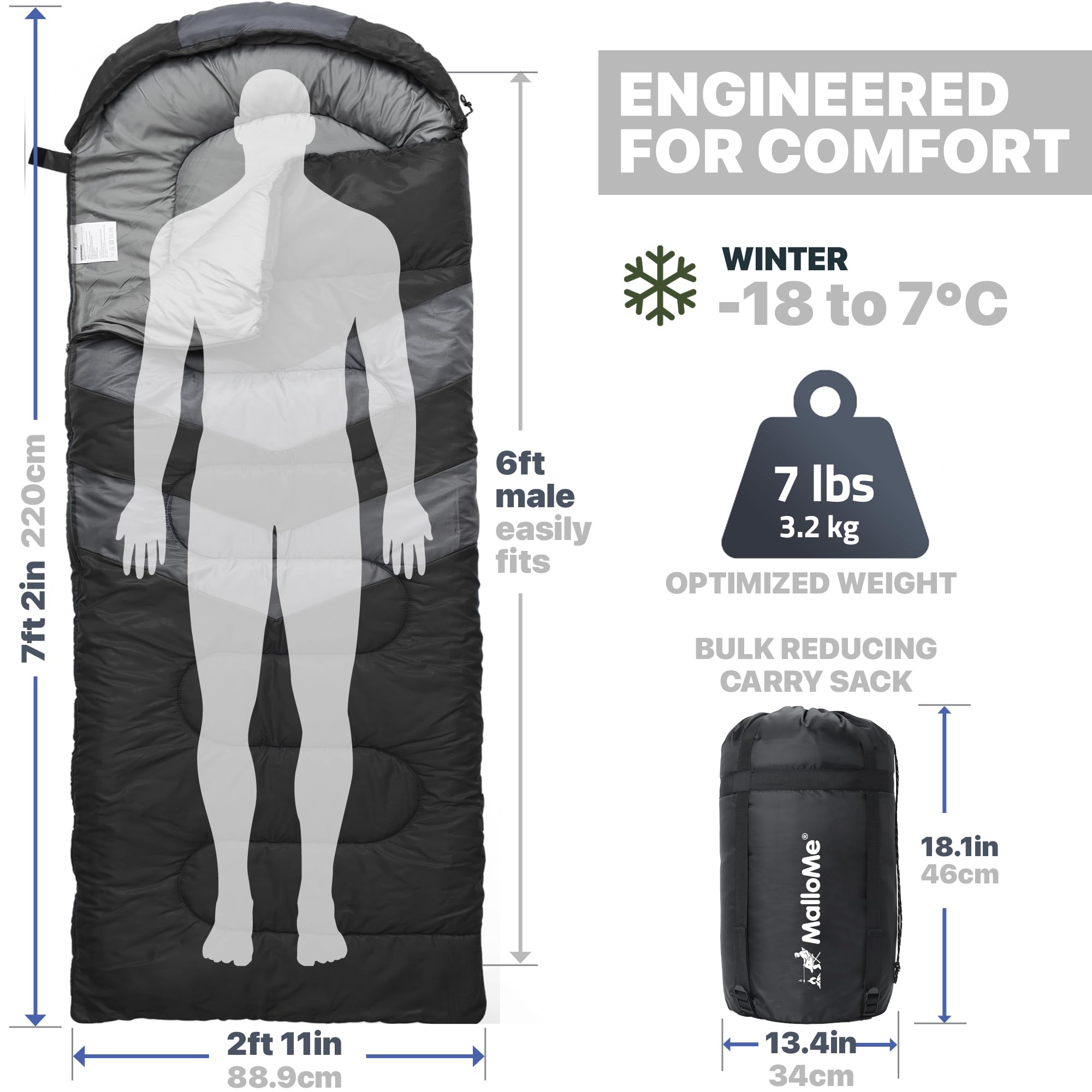 MalloMe Sleeping Bags for Adults Cold Weather & Warm - Backpacking Camping Sleeping Bag for Kids, Girls, Boys - Lightweight Camping Essentials Gear Accessories Hiking Sleep Must Haves Single & Double