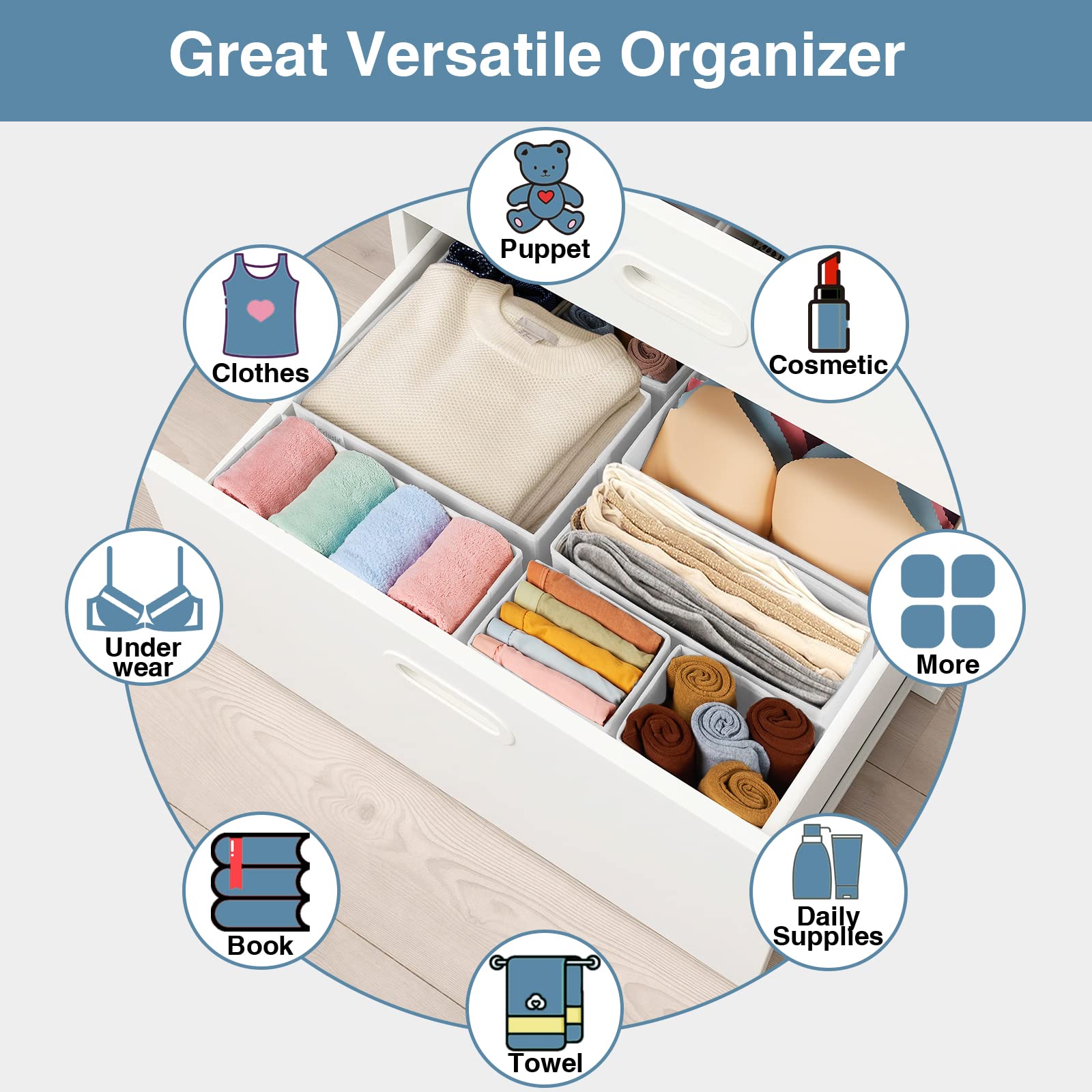 Criusia Drawer Organizer Clothes, 8 Pack Underwear Drawer Organizer, Foldable Cloth Storage Box Closet Organizers and Storage for Clothes, Socks, Scarves, Ties (Beige)