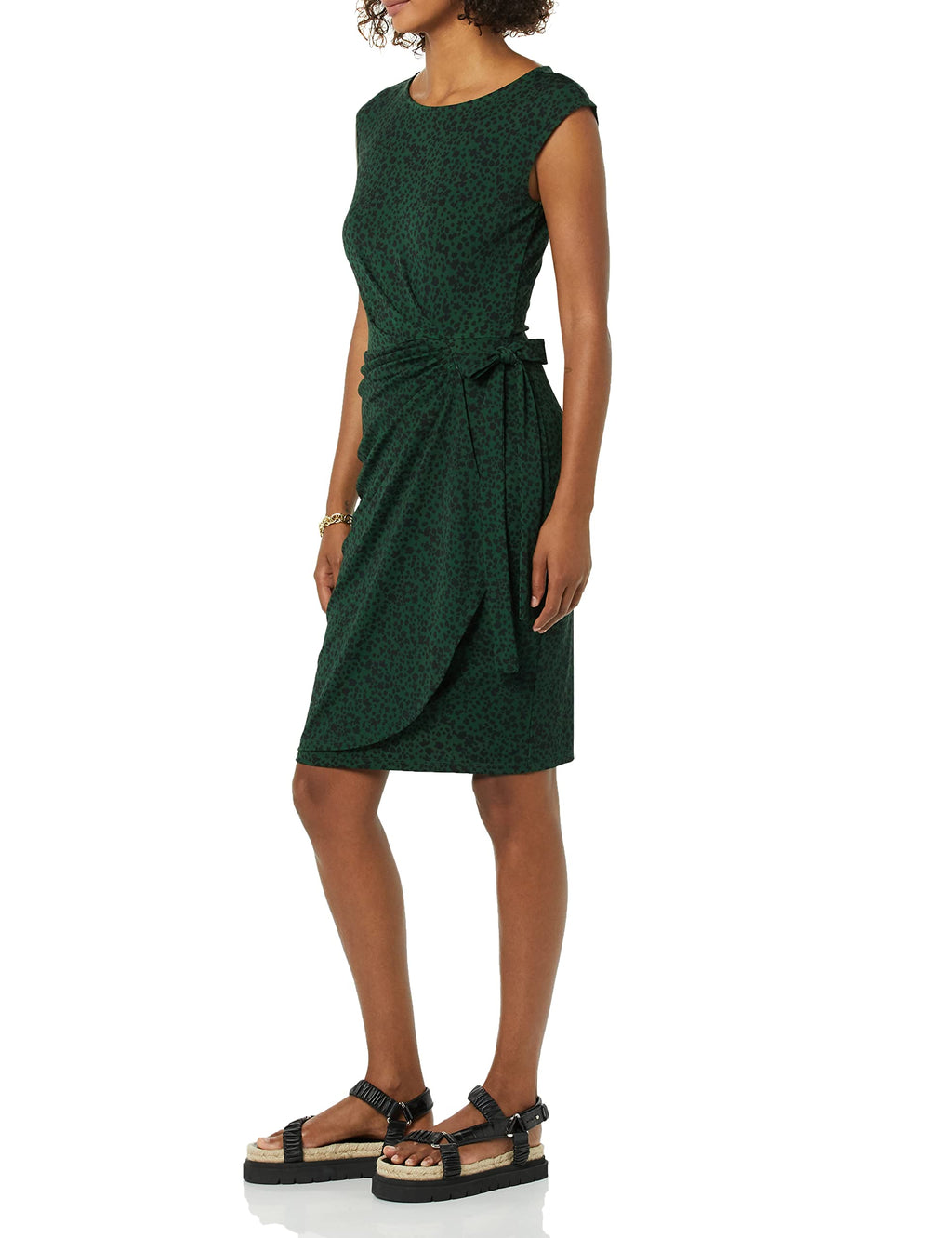 Amazon Essentials Women's Cap Sleeve Boat-Neck Faux Wrap Dress