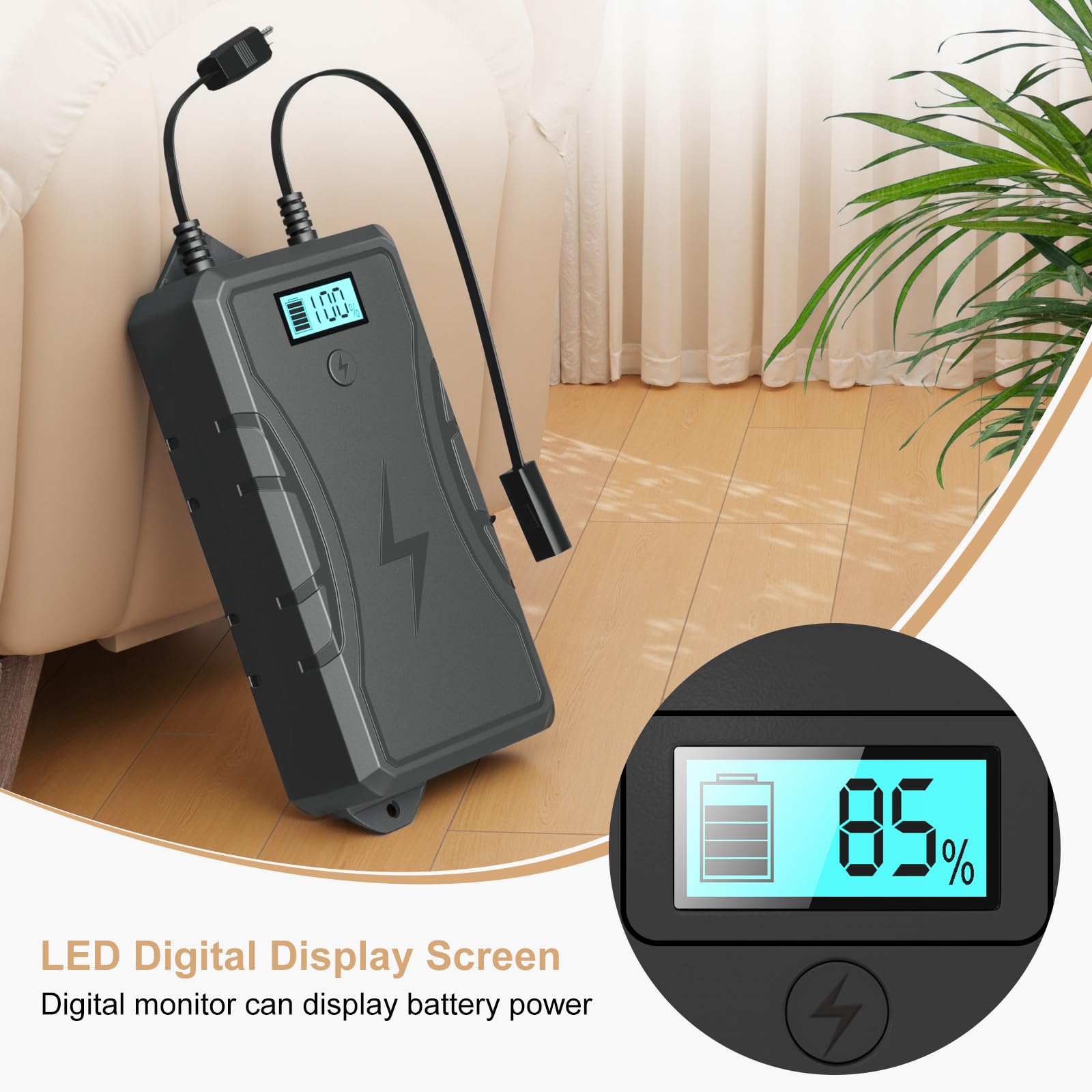Battery Pack for Reclining Furniture without Charger, 2500mAh Universal Recliner Battery Pack Rechargeable with LED Display for Electric Recliner, Sofa, Couch, Lift Chair, 2-Pin Motion Furniture