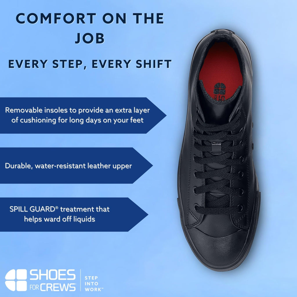 Shoes for Crews Unisex Slip-Resistant High-Top Work Sneakers – Comfortable, Water-Resistant Women's & Men's Shoes for Hospitality, Administrative Roles & More - Pembroke