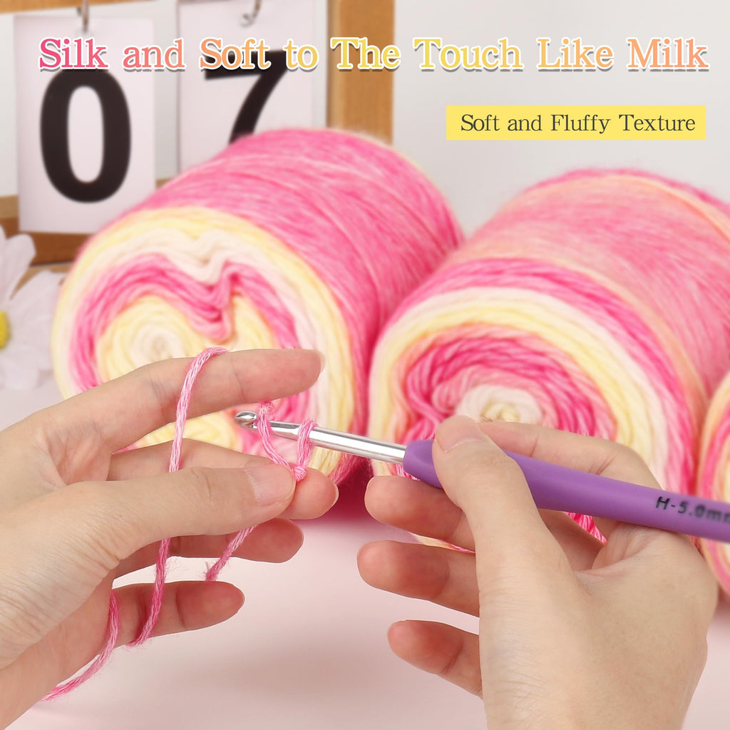 Katech Fairyland Yarn for Crocheting Knitting-Gradient Yarn Cake-4 Pack of 100g/3.52 oz-Soft DK Light Weight #3-60% Cotton 30% Acrylic 10% Wool-Perfect for Scarves, Shawls, Blankets and Garments(A)