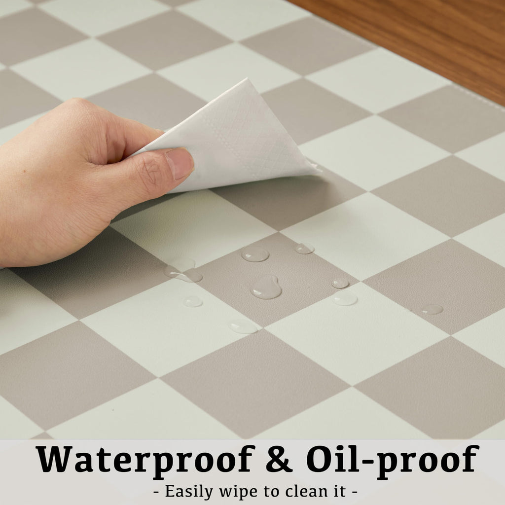 Ohocut Checkered Desk Mat, Large Cute Aesthetic Retro PU Leather Computer Laptop Desk Mat, Non-Slip Waterproof Mouse Keyboard Pad, Desk Writing Mat for Work/Home (Beige, 23.6" x 13.7")