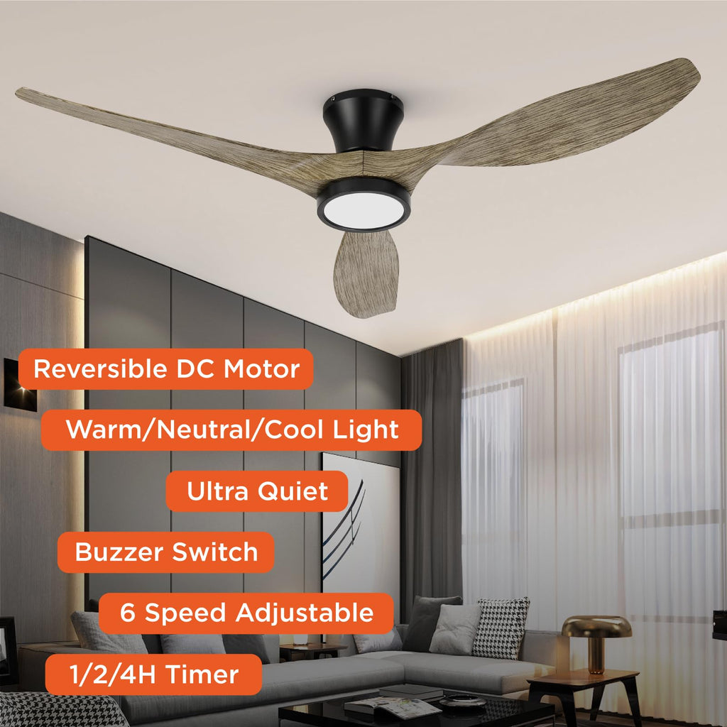 TALOYA Ceiling Fans with Lights,42 inch Modern Low Profile Ceiling Fan with Light and Remote Control, Flush Mount, 3CCT, White Ceiling Fan for Bedroom Living Room and Patio