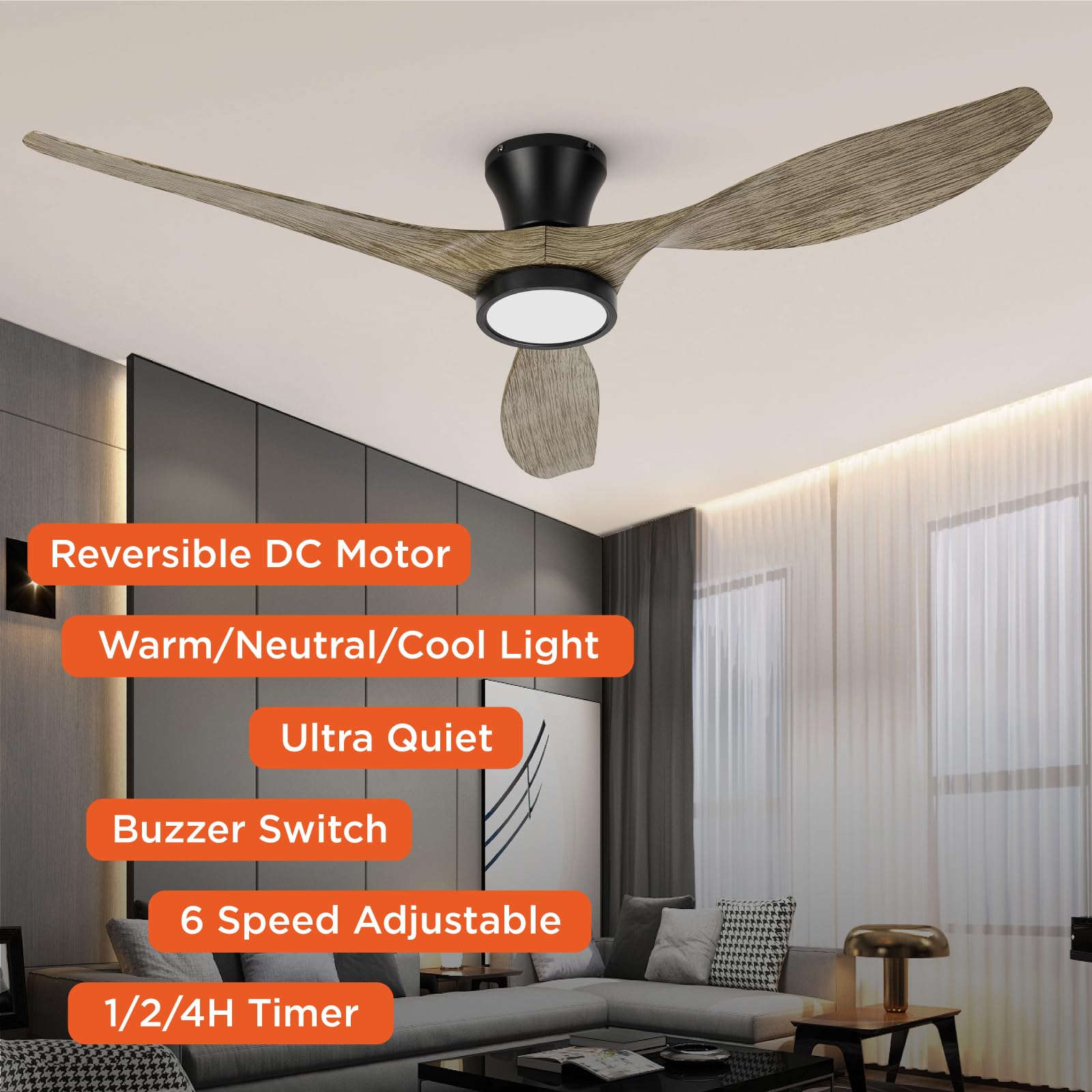TALOYA Ceiling Fans with Lights,42 inch Modern Low Profile Ceiling Fan with Light and Remote Control, Flush Mount, 3CCT, White Ceiling Fan for Bedroom Living Room and Patio