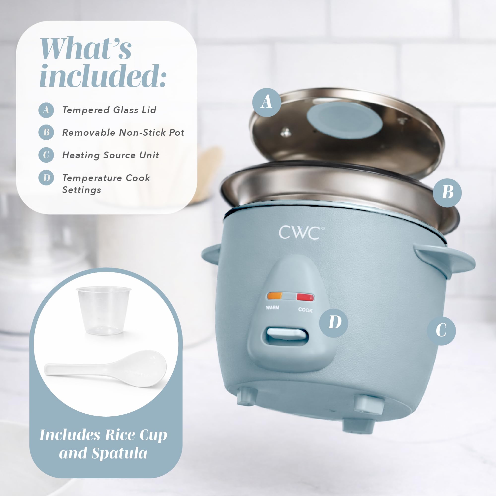 COOK WITH COLOR 6 Cup Rice Cooker 300W - Effortless Cooking and Perfectly, Cooks 3 Cups of Raw Rice for 6 Cups of Cooked Rice, Floral Blue