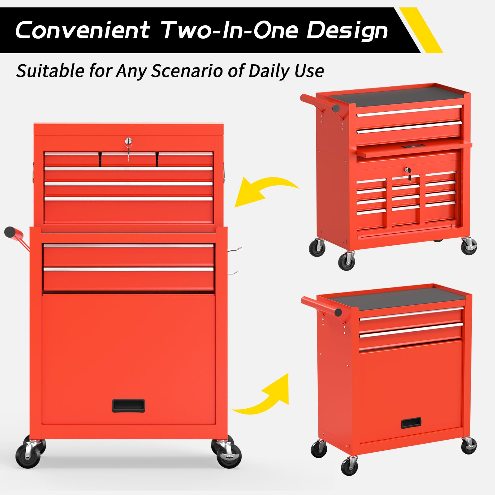 On Shine 8 Drawer Rolling Tool Chest, Large Capacity Rolling Tool Box with Wheels, Locking Mechanical Tool Chest, Portable Tool Box with Sliding Drawers for Garage Workshop and Tool Room (Black)