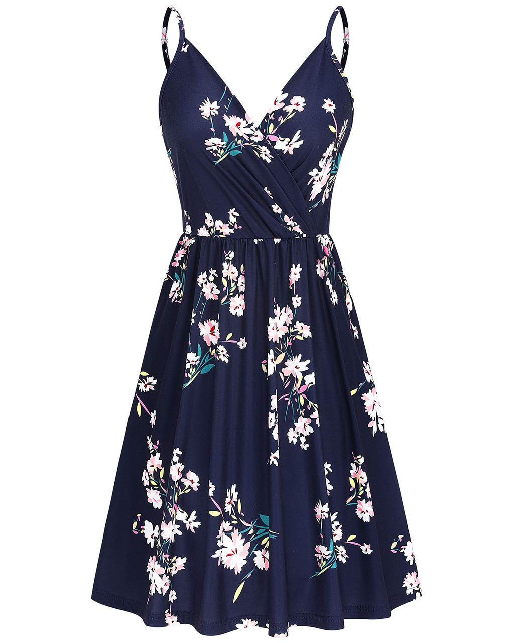 Newshows Women's Summer Dress 2025 Spaghetti Strap Sleeveless V Neck Casual Swing Sundress with Pockets