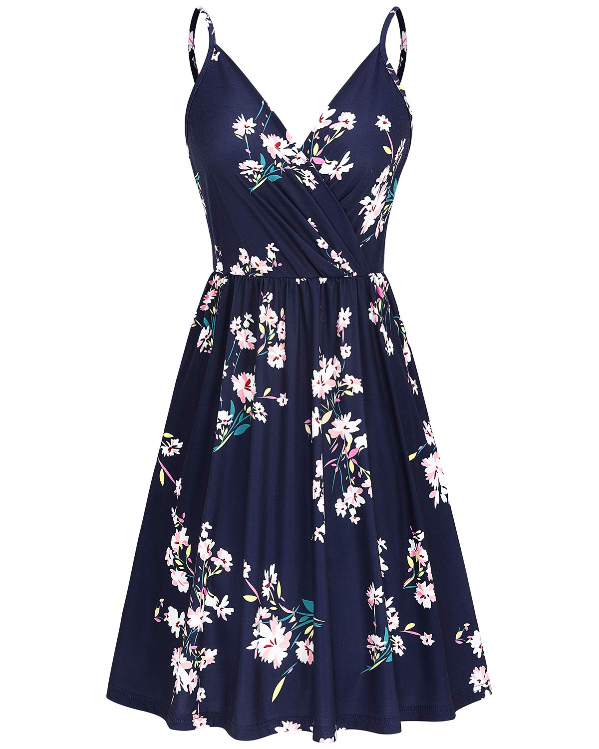 Newshows Women's Summer Dress 2025 Spaghetti Strap Sleeveless V Neck Casual Swing Sundress with Pockets