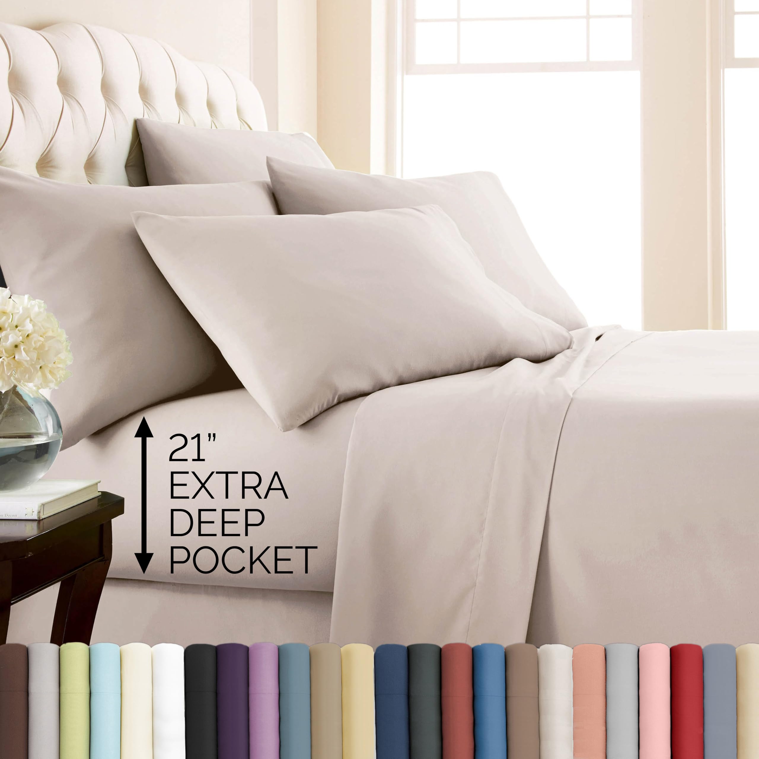 Southshore Fine Living, Inc. 4-Piece, 21-Inch Deep Pocket Twin Sheets Set with Fitted Sheet, Soft Microfiber, Oversized Flat Sheet, 2 Pillow Cases Standard Size, Hotel Collection Twin Bed White Sheets