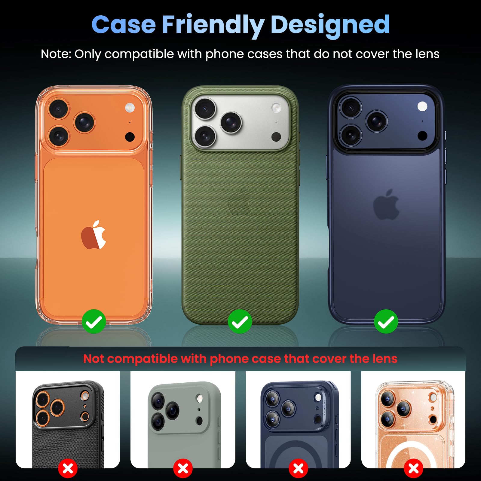 Uyiton Compatible with iPhone 17 Camera Lens Protector - [Not Easy to Break][Strong Adsorption][Case-Friendly] Metal Tempered Glass Rear Camera Screen Cover - Black