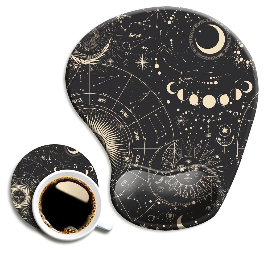 DOOKE Ergonomic Mouse Pad with Wrist Support and Coaster,Mouse Pads with Non-Slip PU Base for Home Office Working Studying Easy Typing & Pain Relief Aesthetic Art