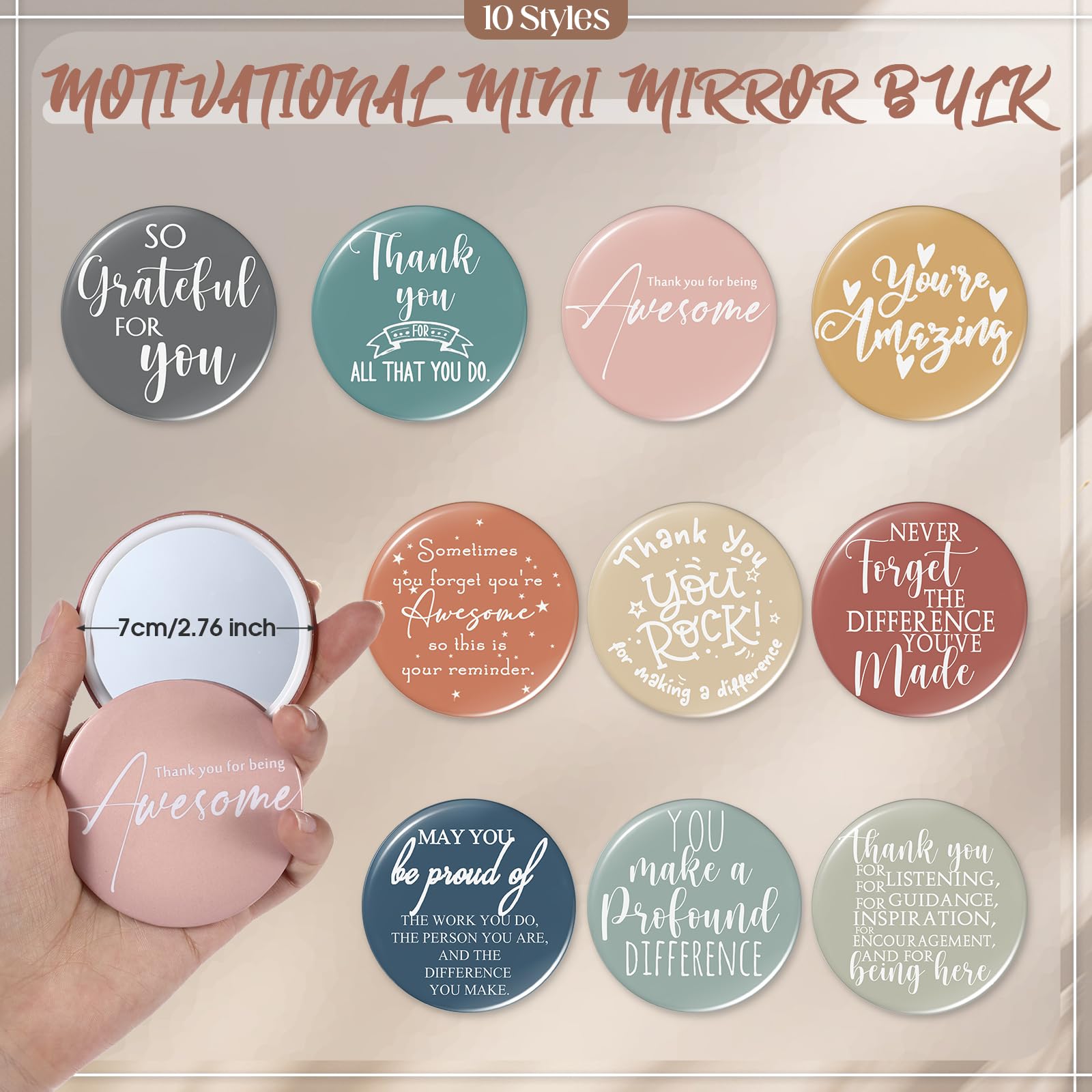 Vercraft 20 Pcs Employee Appreciation Gift for Women Inspirational Canvas Makeup Bag Portable Compact Mirror Bulk Cosmetic Bag Thank You Party Favor for Women Coworker Nurse (Bohemian,Boho)