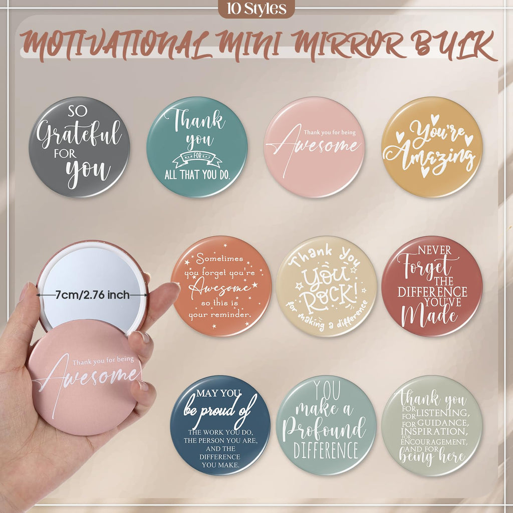 Vercraft 20 Pcs Employee Appreciation Gift for Women Inspirational Canvas Makeup Bag Portable Compact Mirror Bulk Cosmetic Bag Thank You Party Favor for Women Coworker Nurse (Bohemian,Boho)