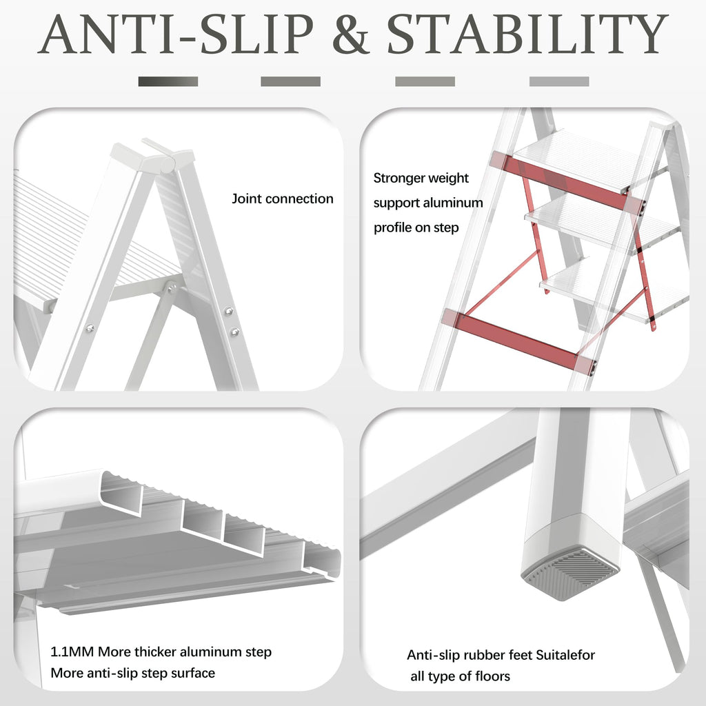 2 Step Lightweight Folding Ladder for Home, 330lbs Aluminum Step Ladder Anti-Slip for Kitchen, Step Stool Foldable Adults for Closet, 330lbs - Black