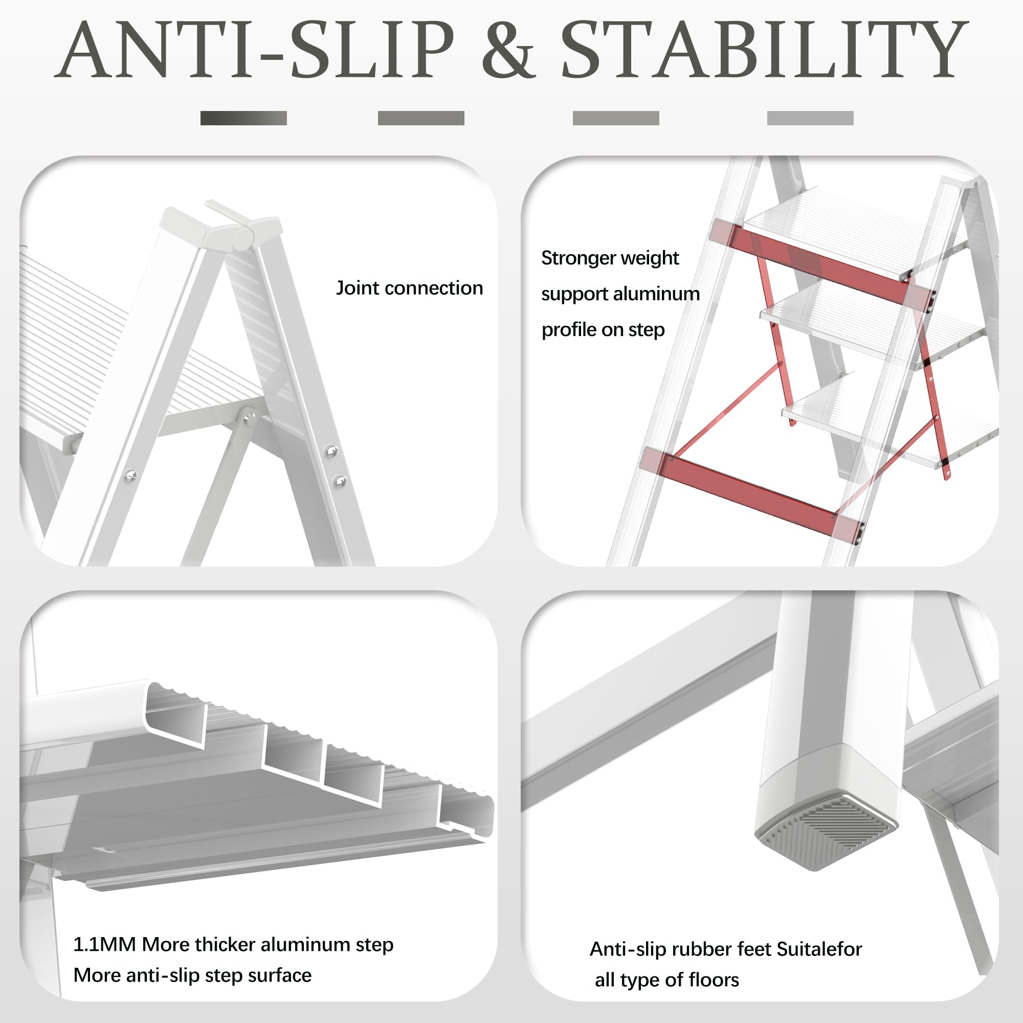 2 Step Lightweight Folding Ladder for Home, 330lbs Aluminum Step Ladder Anti-Slip for Kitchen, Step Stool Foldable Adults for Closet, 330lbs - Black