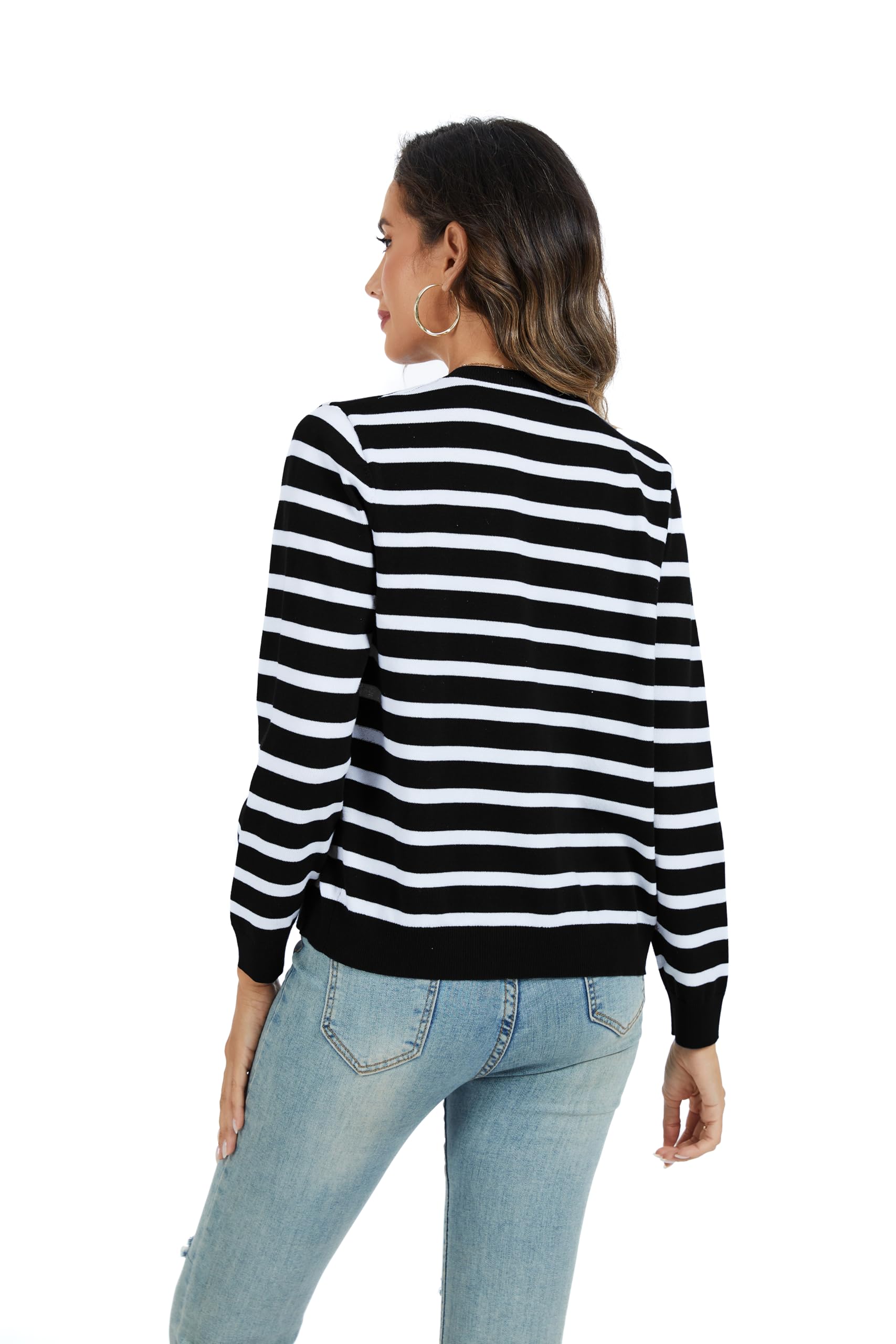 CUNYI Women's Crew Neck Cardigan Long Sleeve Sweater for Women Button Down Soft Knit Ladies Cardigan Sweates Coat