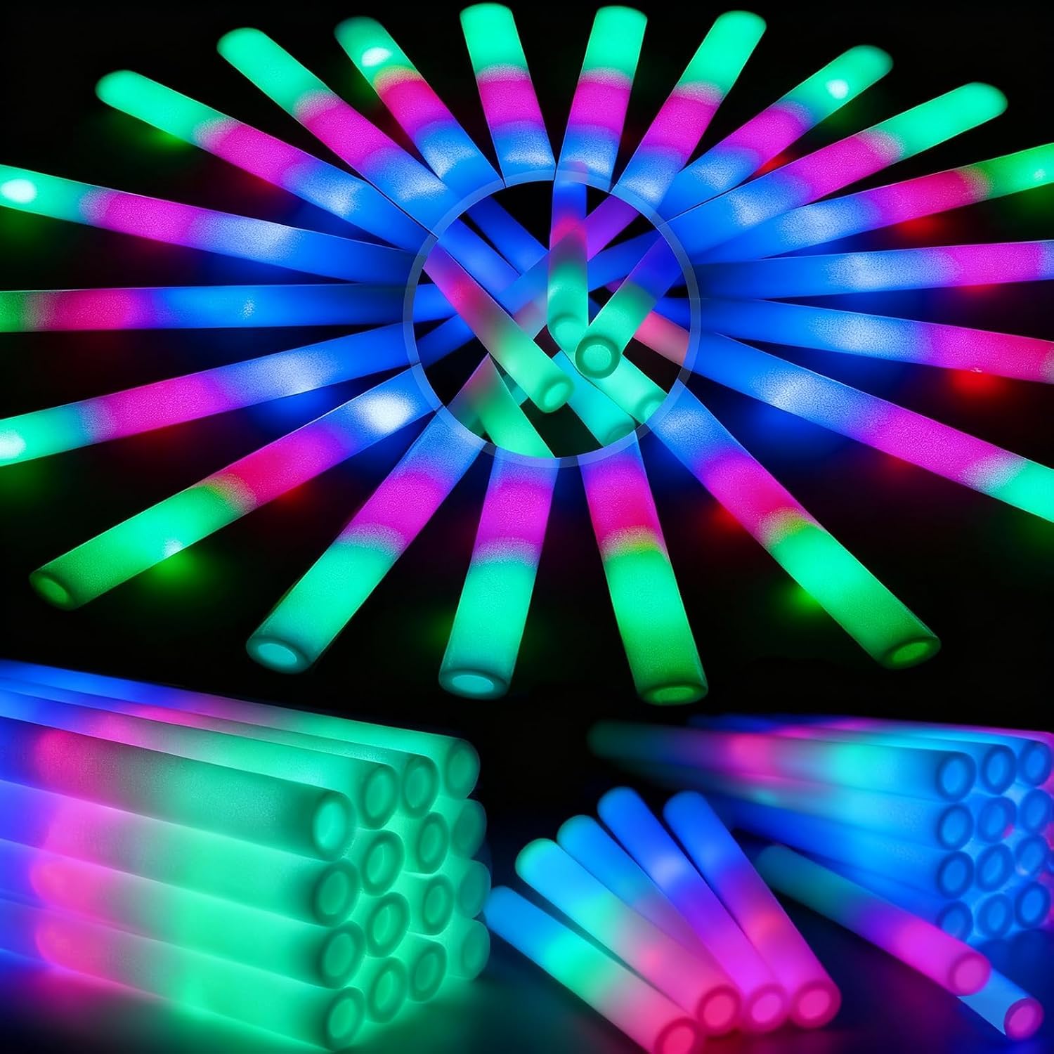 32 PCS LED Foam Glow Sticks Bulk, Glow in The Dark Party Supplies with 3 Modes Colorful Flashing, Glow Sticks Bulk Party Pack for Wedding, Concert, Raves, Events, Birthday