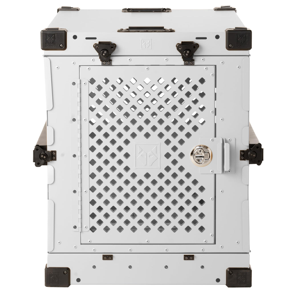 Impact Collapsible Dog Crate - Foldable Hard Crate for Medium Dogs - Heavy Duty Travel Kennel with Powder-Coated Aluminum - Quick Setup for Indoor & Outdoor (White, 30" (30.5" L x 20.5" W x 26" H))