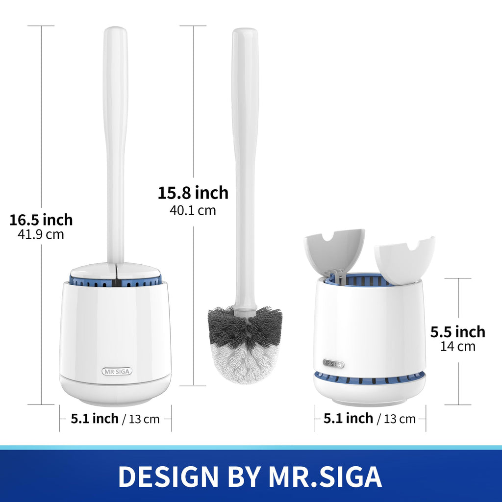 MR.SIGA Toilet Bowl Brush and Holder, Premium Quality, with Solid Handle and Durable Bristles for Bathroom Cleaning, Black, 1 Pack