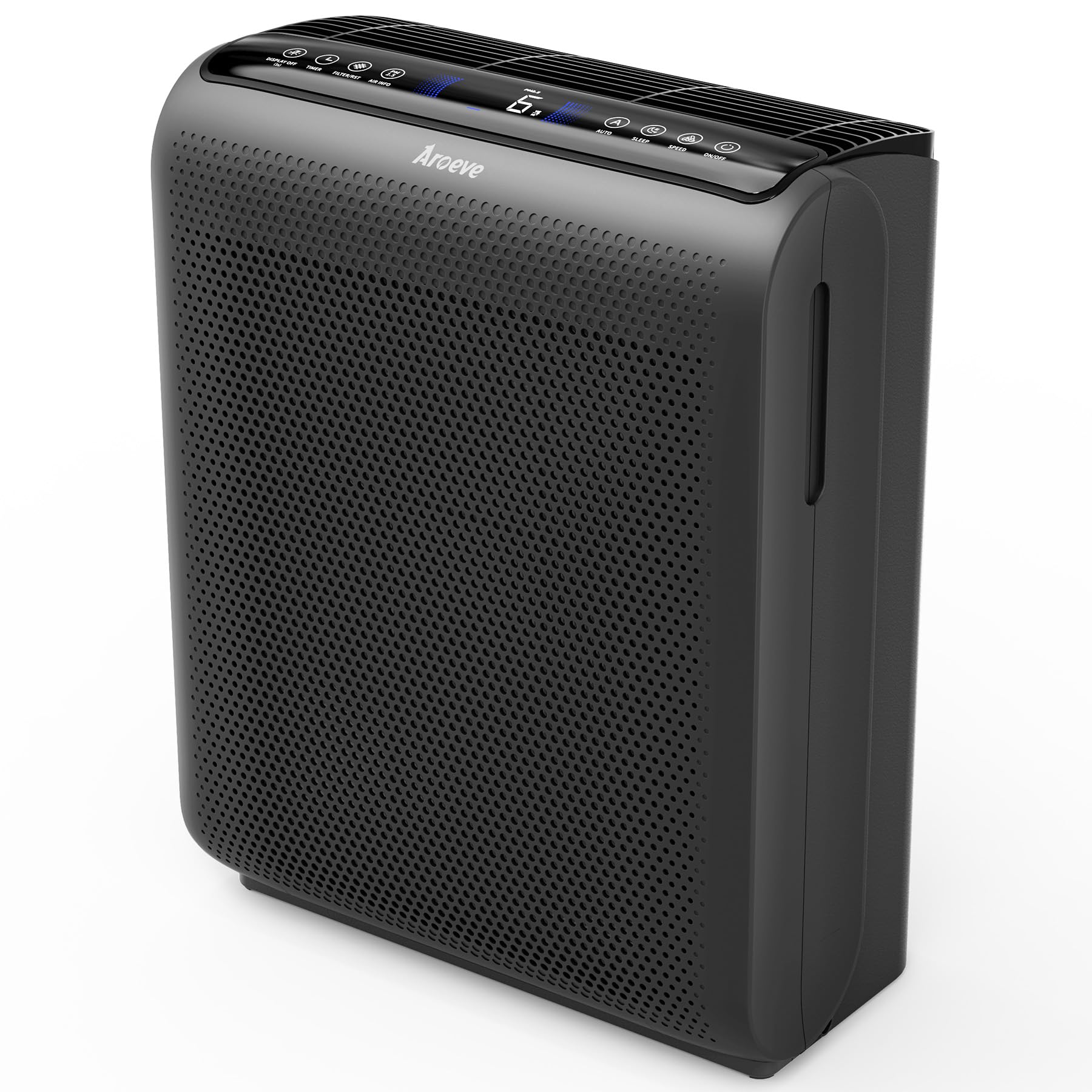 AROEVE Air Purifiers for Bedroom Home Large Room Up to 1504 Ft², 5 Layer Filter for Smoke Pollen Allergies Pet Dander Odor, Air Quality Monitor, Sleep Mode, Timer for Office, Dorm, Kitchen, MK07 Black