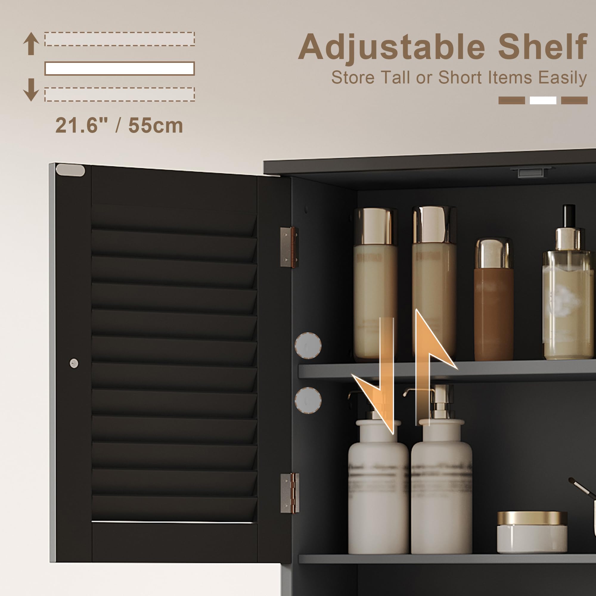 ChooChoo Bathroom Wall Cabinet, Medicine Cabinet, 2 Doors Over The Toilet Space Saver Storage Cabinet with Large Space, Black