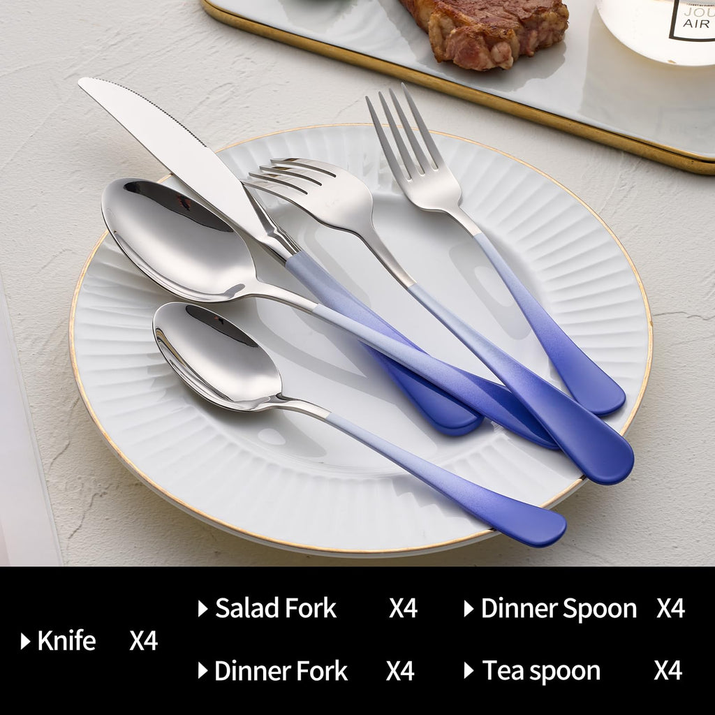 20-Pieces Blac and Pink Silverware Sets for 4,Pink Handle Stainless Steel Cutlery Set, Include Forks Spoons and Knives Set, Dishwasher Safe Utensil Sets for Home Restaurant