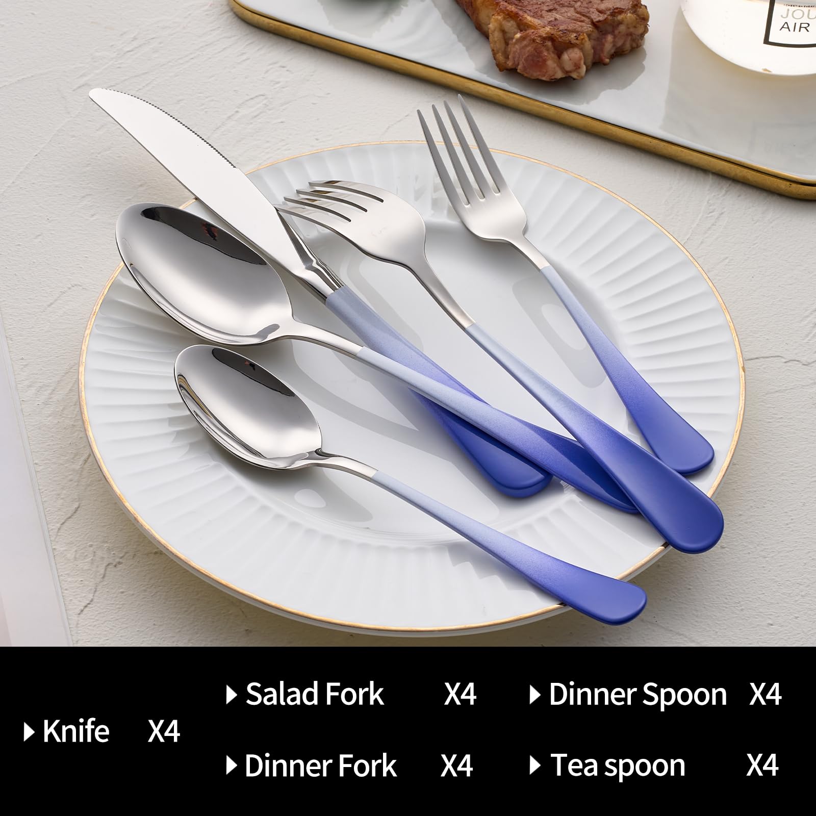 20-Pieces Blac and Pink Silverware Sets for 4,Pink Handle Stainless Steel Cutlery Set, Include Forks Spoons and Knives Set, Dishwasher Safe Utensil Sets for Home Restaurant