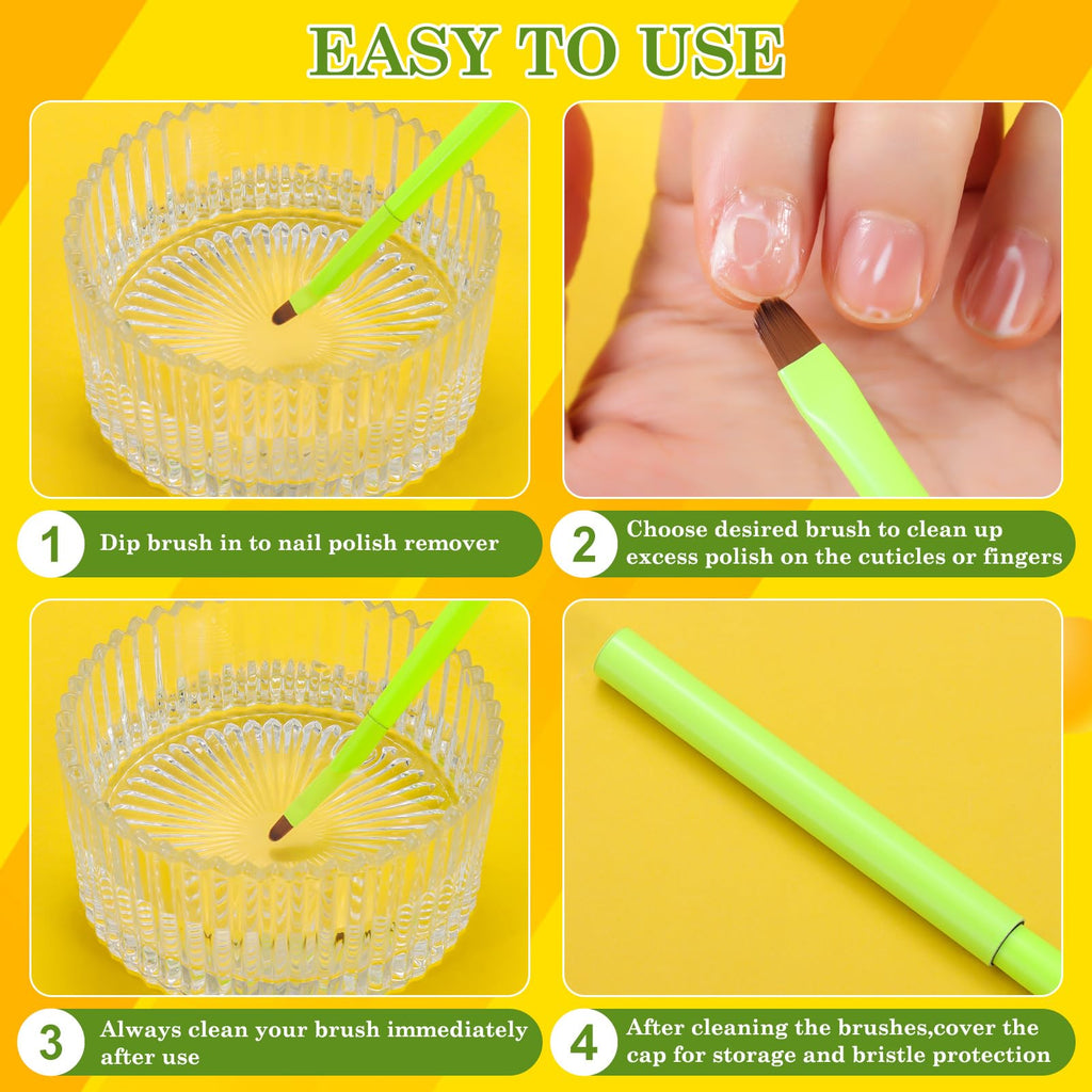 Nail Art Clean Up Brushes,Nail Brushes for Cleaning Polish Mistakes on the Cuticles, Acetone Resistant Nail Brush, Fingernail Cleaning Brushes for Nail Art and Designs (2 Pcs Round&Angled)