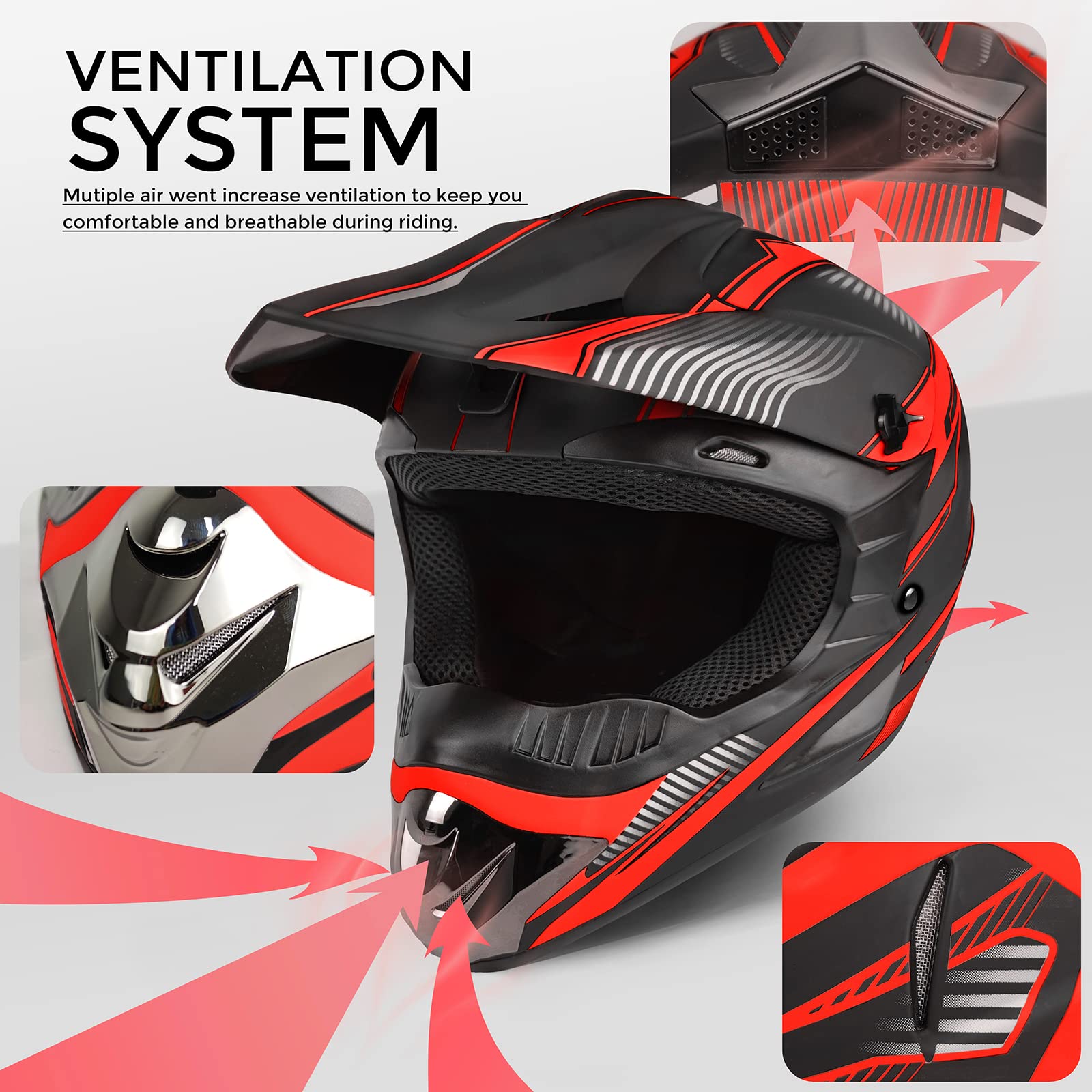 Youth Kids Motocross Helmet Full Face Motorcycle Dirt Bike Off-Road Mountain Bike BMX MX ATV Helmet,DOT Approved,W/Gloves Goggles Mask 4Pcs Set (Black, S)