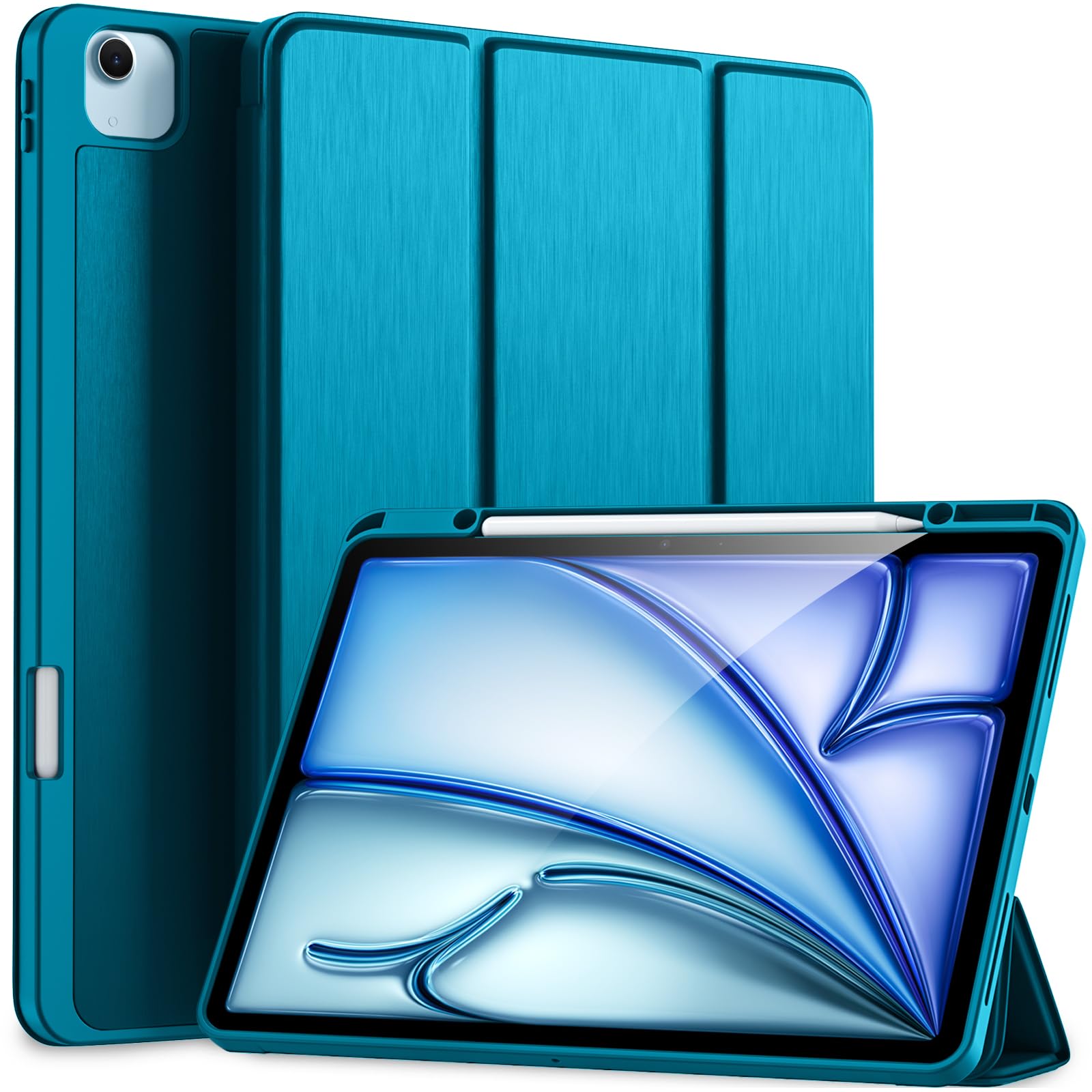 Akkerds Compatible for iPad Air 13 Inch Case (M4/M3/M2) 2026/2025/2024 with Pencil Holder, Trifold Stand Protective Cover/Soft TPU Back for iPad Air 13 Case, Supports Touch ID, Auto Wake/Sleep, Black