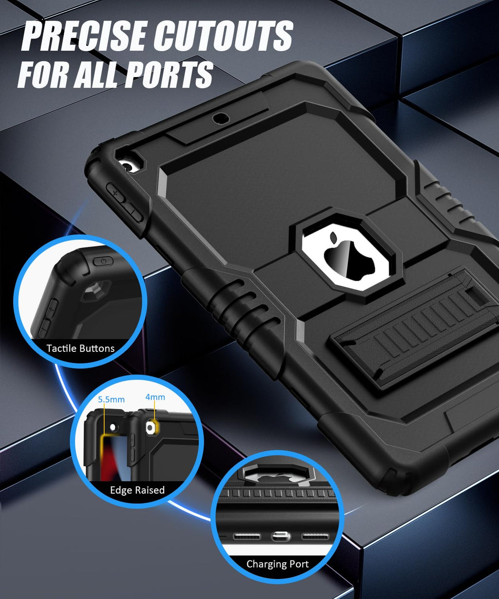 OKP Case for iPad 9th/ 8th/ 7th Generation (2021/2020/2019), Heavy Duty 10.2 inch iPad Shockproof Rugged Protective Cover with Built-in Stand, Hard iPad 9 8 7 Gen Cases for Kids Girls Boys, Black