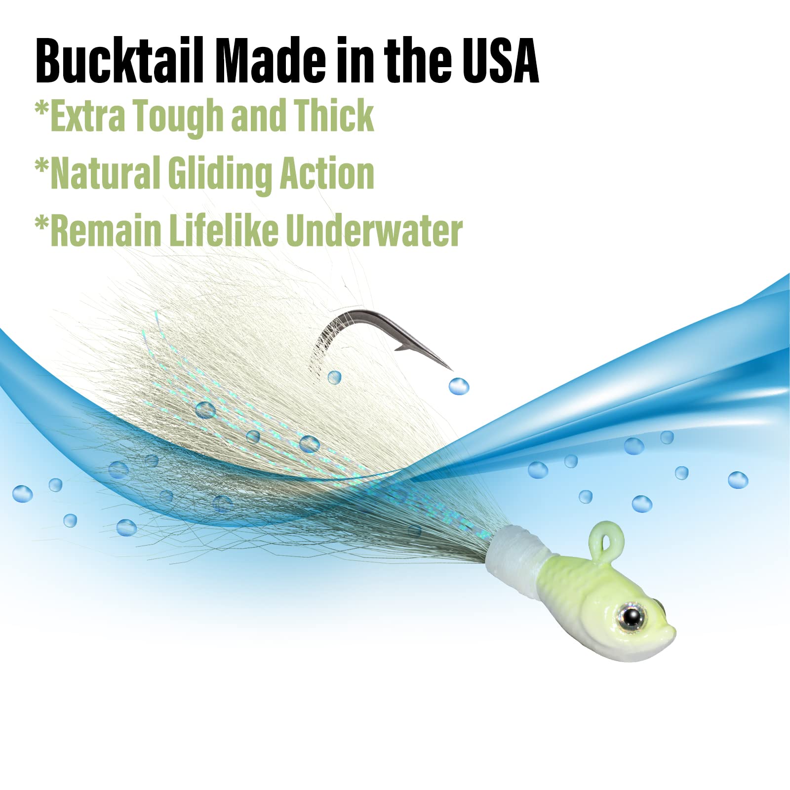 Dr.Fish 3 Pack Bucktail Jig Lure Hair Jig Saltwater Freshwater Lures Surf Fishing Bass Flounder Striper Bluefish Halibut Redfish