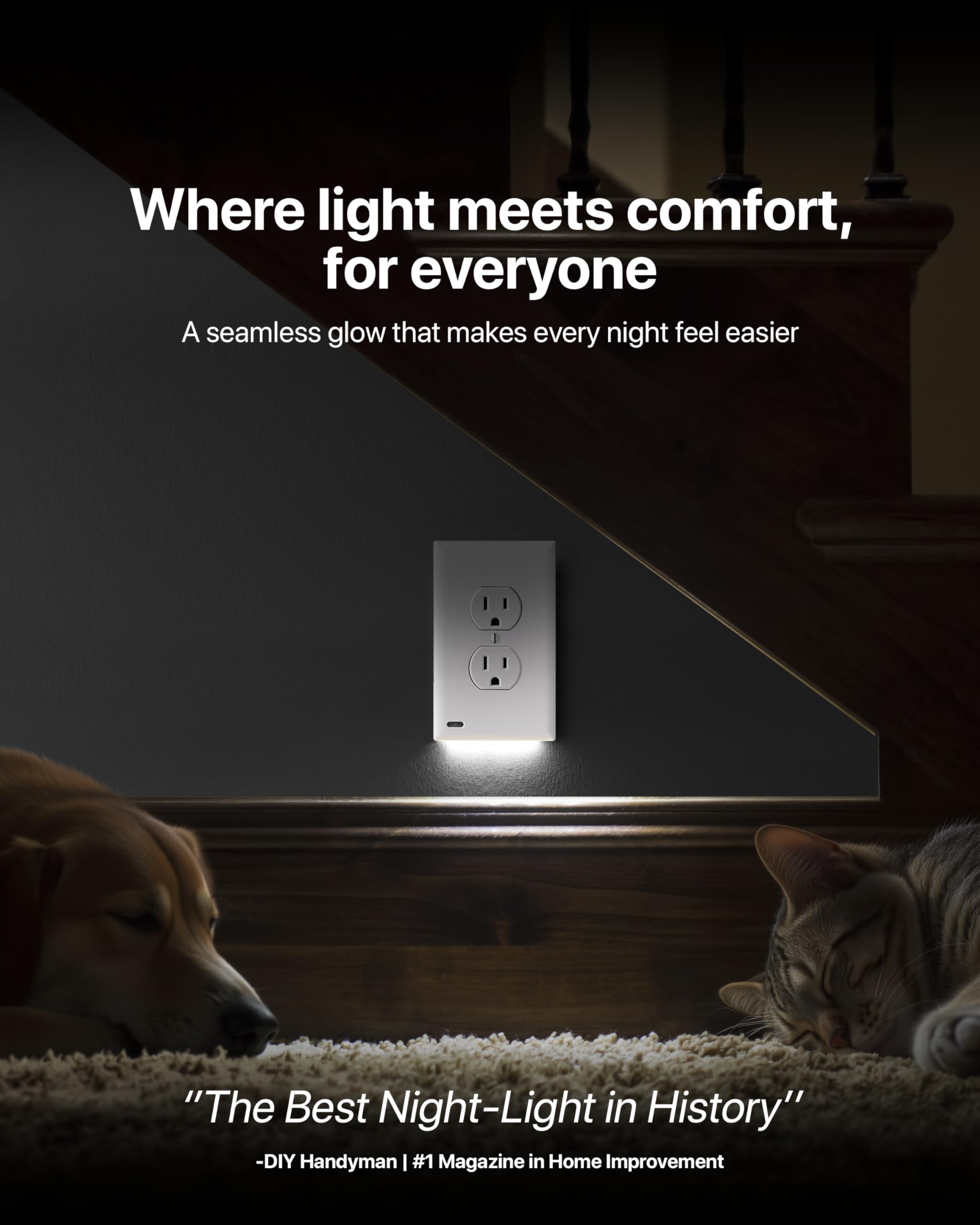 Single - SnapPower GuideLight [For GFCI Outlets] - Replaces Plug-In Night Light - Electrical Receptacle Wall Plate with LED Night Lights - Auto On/Off Sensor - (GFCI, White)