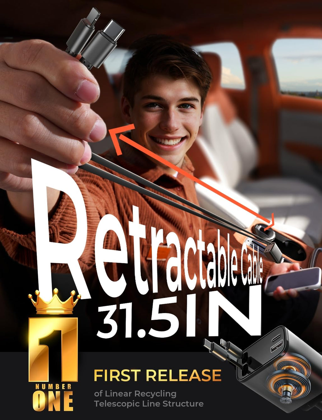 LISEN Retractable Car Charger, 84W Car Charger USB C Fast Charger Adapter for iPhone, Car Accessories for Men Women, Birthday Gifts for Fathers Day for Men Dad Husband, for iPhone 17 16 15 14 13 12 11
