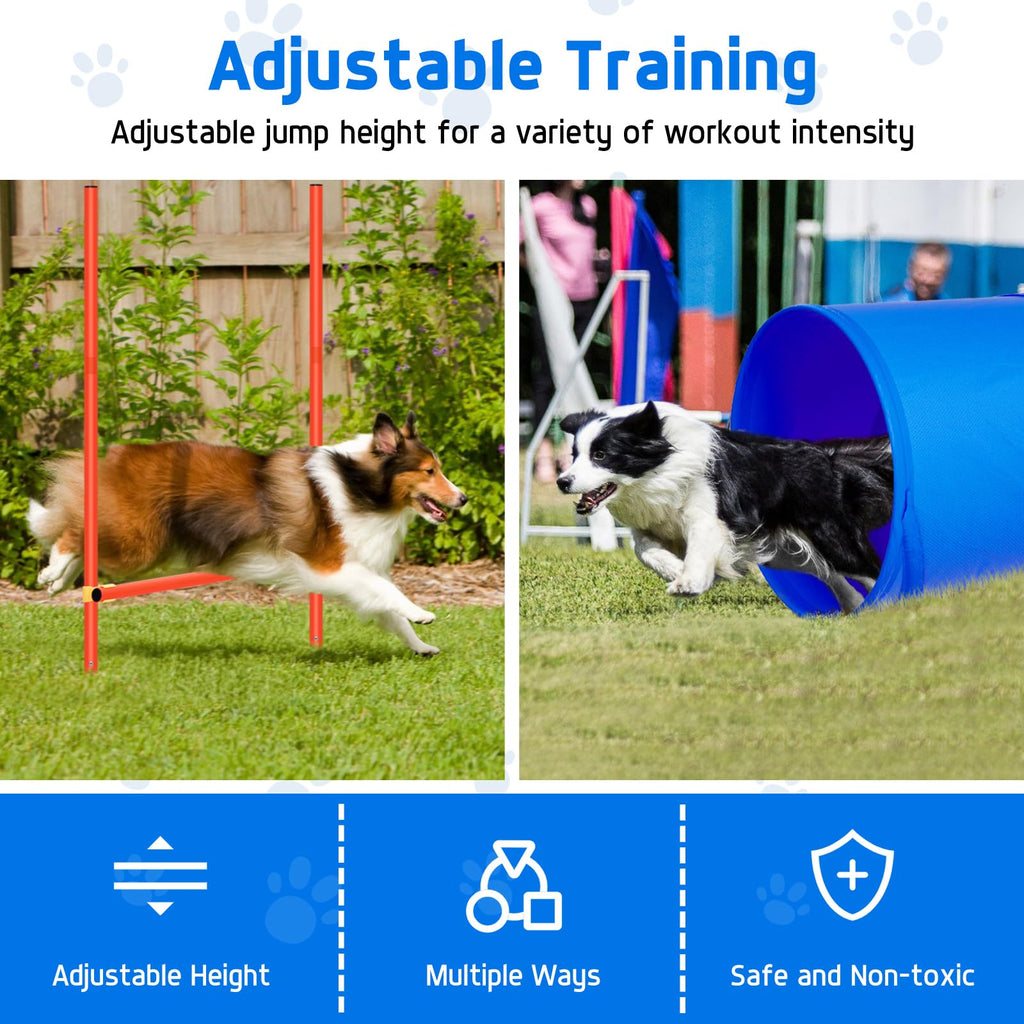 Polar Aurora Dog Agility Equipment, Dog Obstacle Courses Backyard - Pet Outdoor Games w/Adjustable High Jump, Agility Weave Poles, Tunnel, Jumping Ring, Pause Box, 2 Balls,Whistle and Carrying Bag