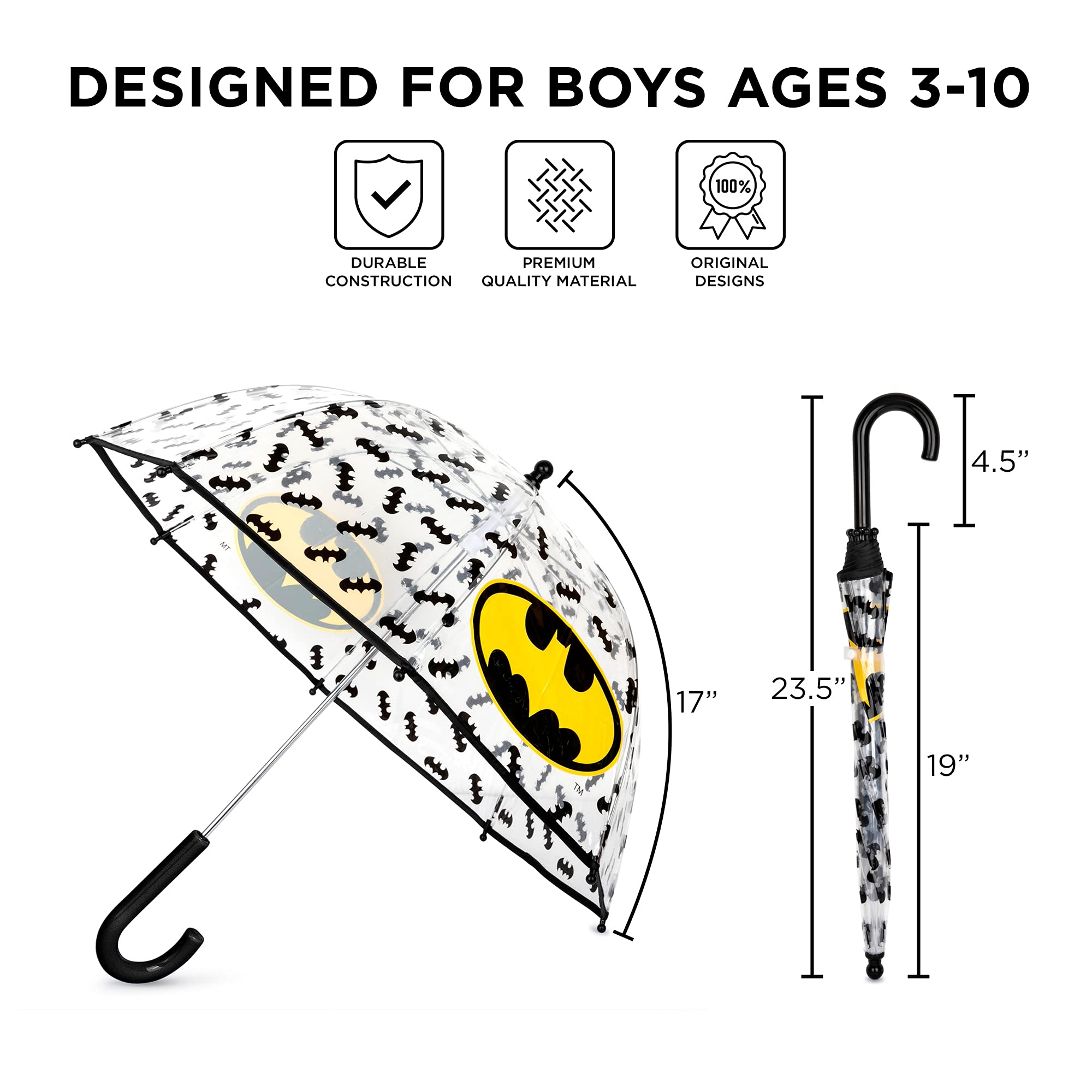 ABG Accessories Kids Umbrella for Boys and Girls Dome clear bubble umbrellas for Rain Windproof & Transparent with Easy Grip Handle Ages 3-10