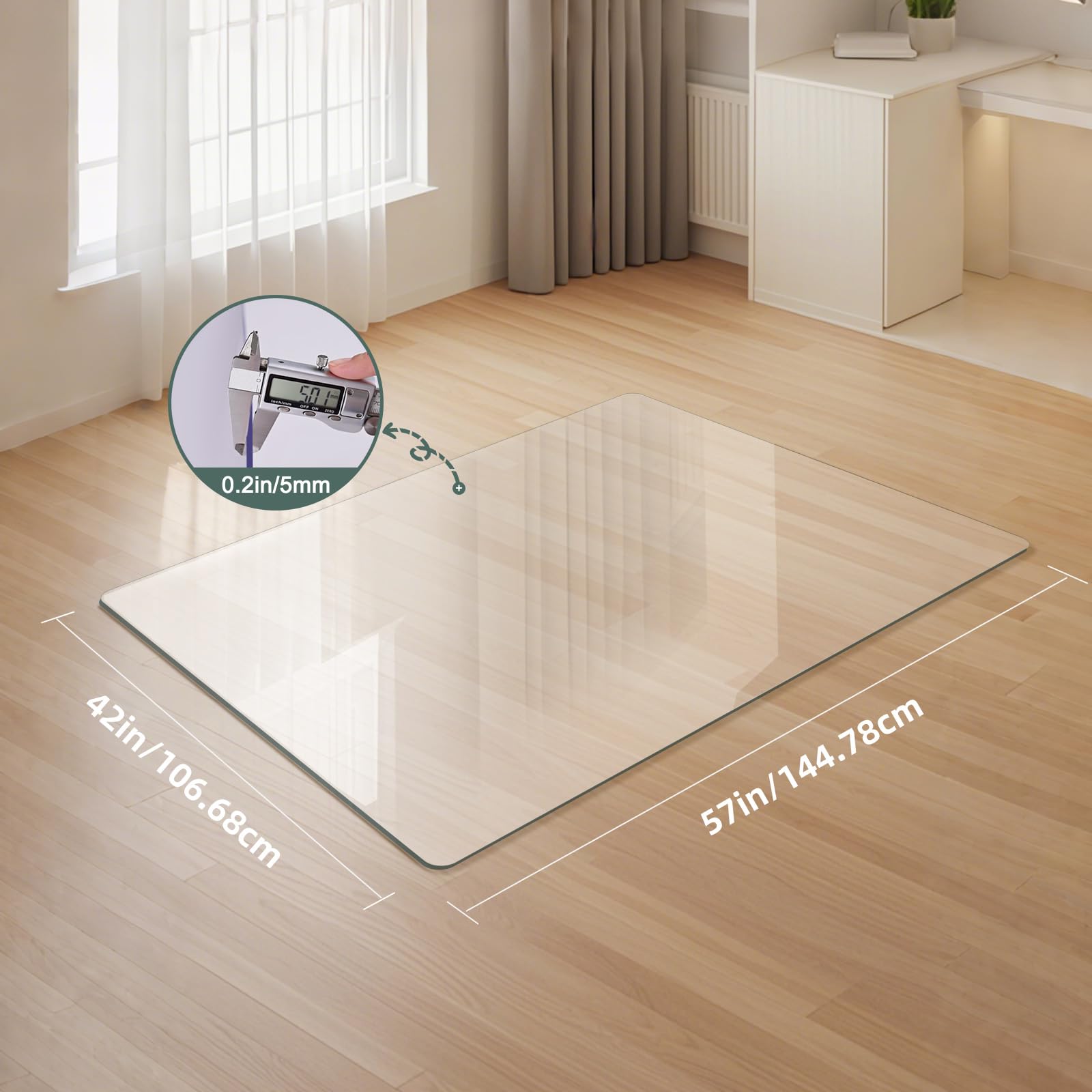 Tempered Glass Chair Mat 48" x 32",1/5" Thick for Office Desk,Rolling Chair Mat for Carpet, Odorless, Easy to Clean with 4 Non-Slip Pads for Carpet & Hardwood Floors