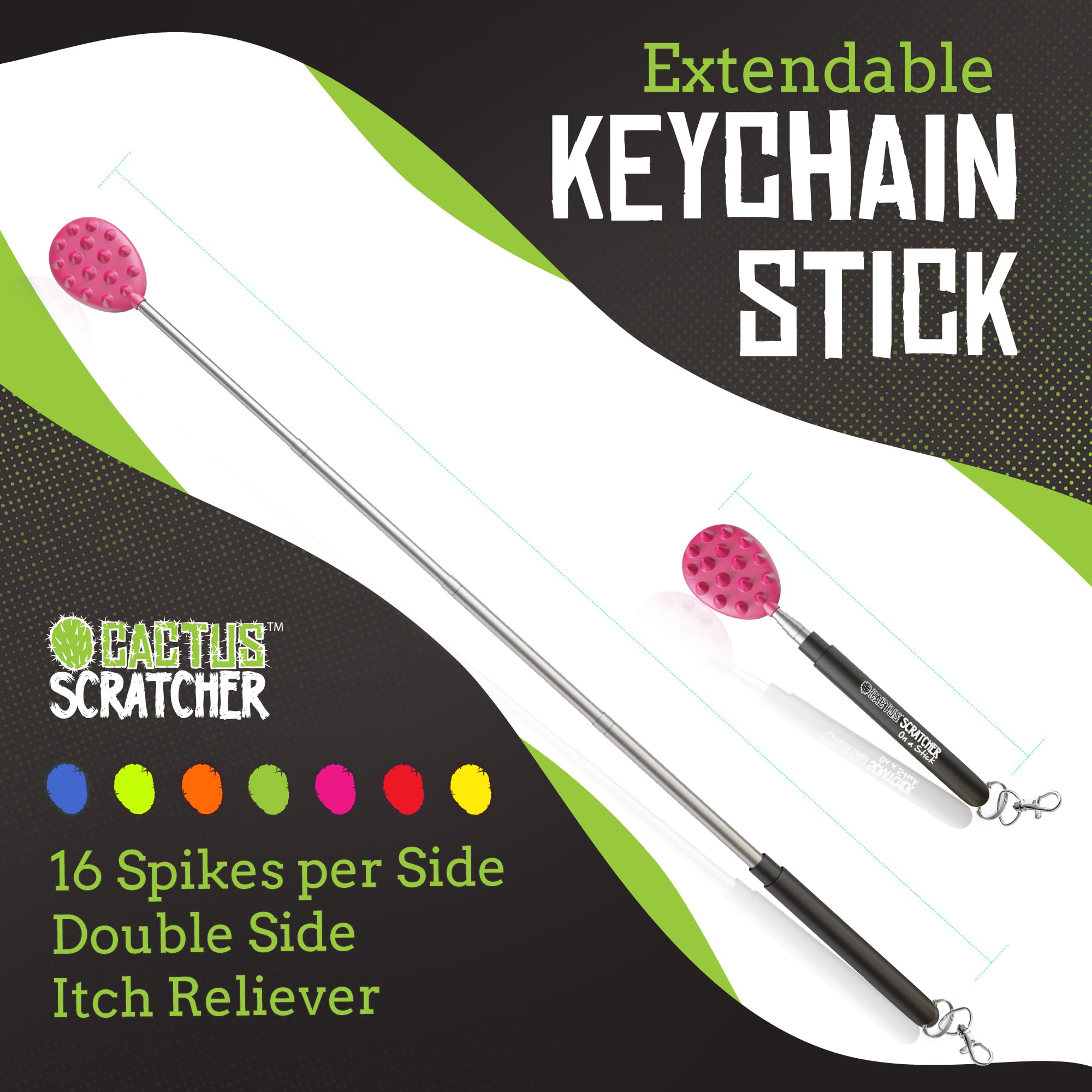 Cactus Scratcher Extendable Big Stick Back Scratcher - Extends 29" Long Double Sided Retractable Scratching Tool for Hand, Neck, Head, and Body - Universal Gift for Family, Pets, and Friends, Glow