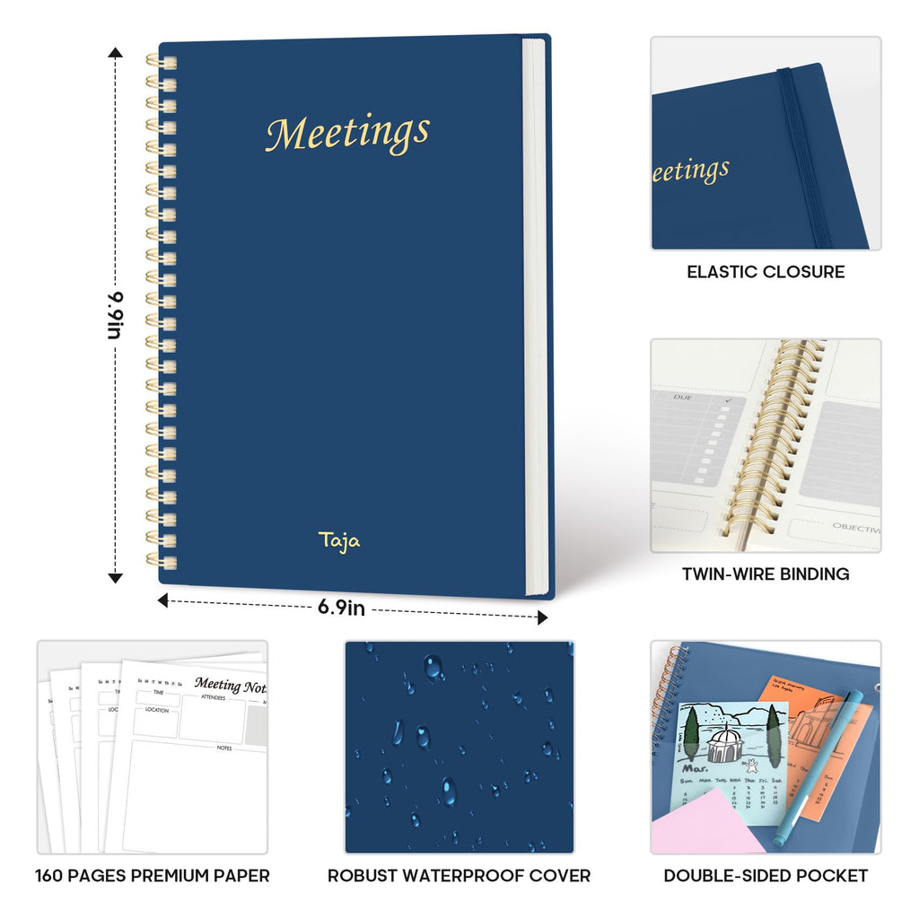 Meeting Notebook for Work Organization - Work Planner Notebook with Action Items, Agenda Planner for Note Taking, 160 Pages (6.9" X 9.9") Project Organizer for Men & Women - Pink