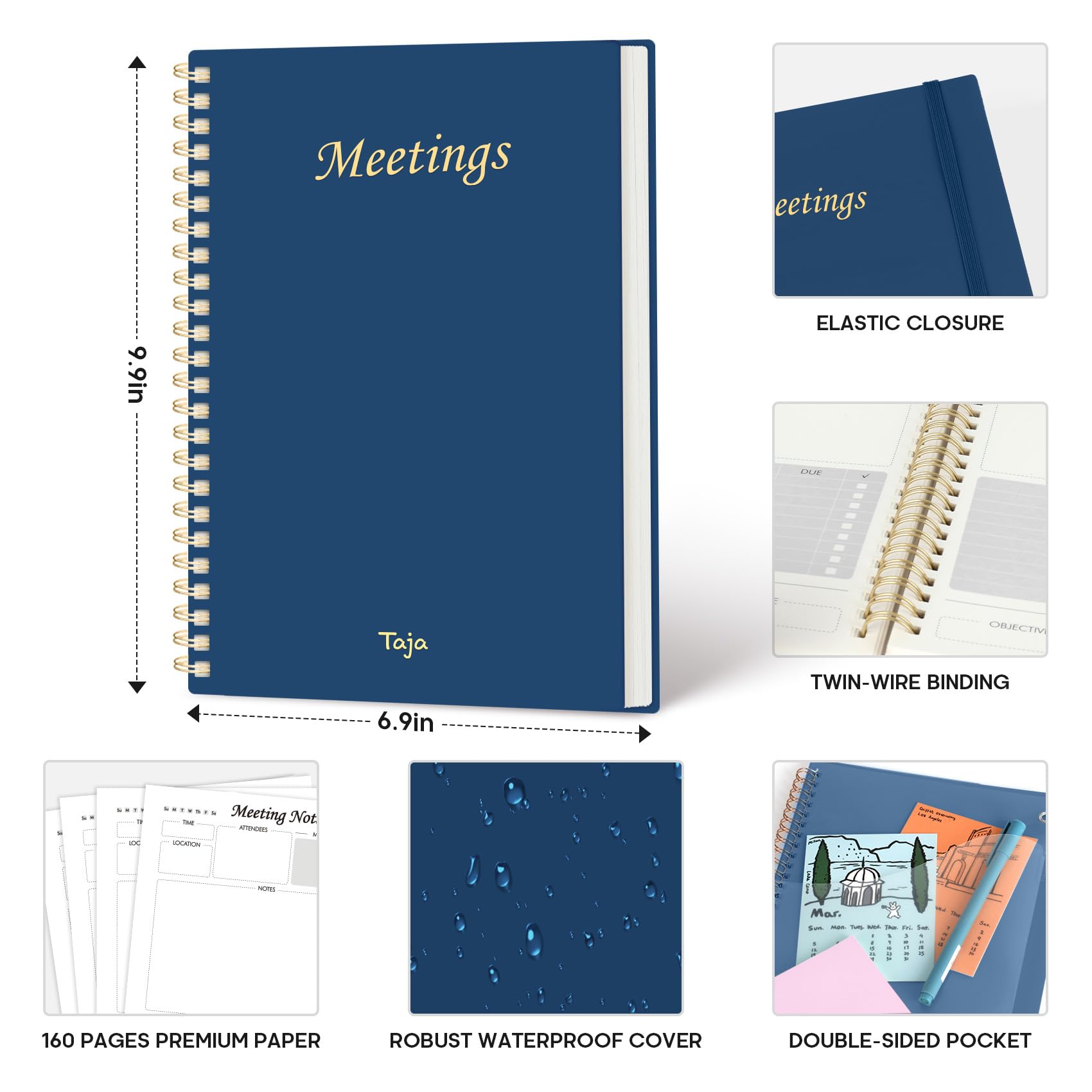 Meeting Notebook for Work Organization - Work Planner Notebook with Action Items, Agenda Planner for Note Taking, 160 Pages (6.9" X 9.9") Project Organizer for Men & Women - Pink