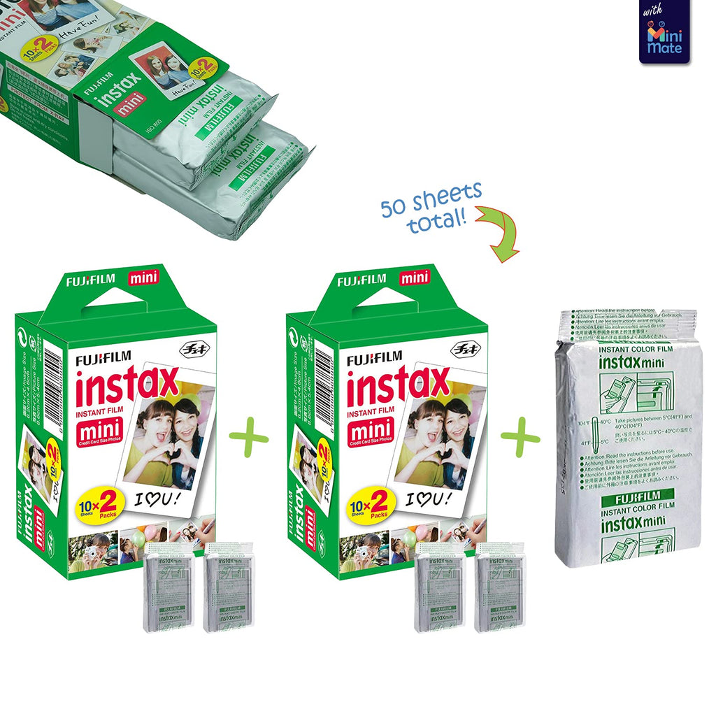 Fujifilm Instax Mini 12 Instant Camera + MiniMate Accessory Bundle & Compatible Custom Case + Fuji Instax Film Value Pack (50 Sheets) Flamingo Designer Photo Album (Mint Green)