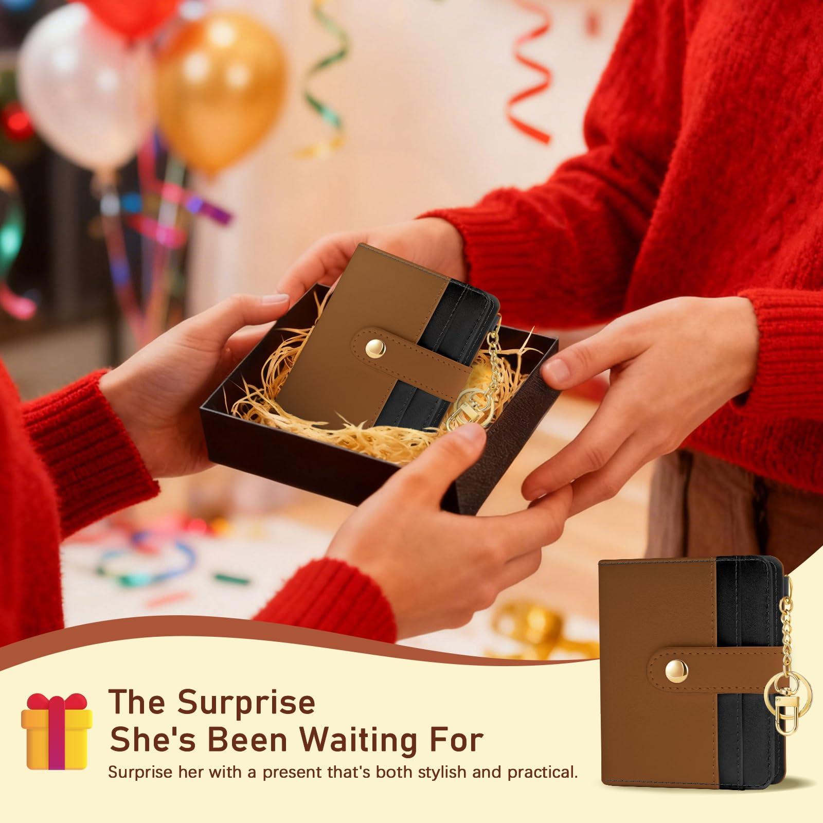 Jogjam Small Ladies Wallet, Rfid Slim Thin Compact Credit Card Women Wallet, PU Leather Bifold Cash Wallet, Zipper Coin Pocket & ID Window, Female Gifts Beige and Brown