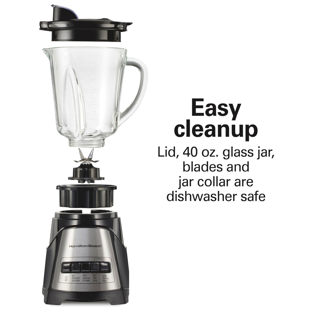 Hamilton Beach Power Elite Wave Action Blender For Smoothies, 40 Oz Glass Jar, 12 Functions Including Puree, Crush Ice, 700 Watts - Black (58148A)