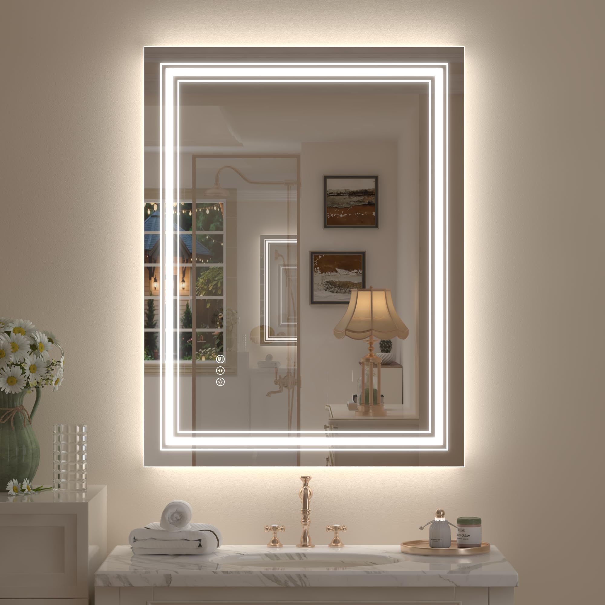 20x28 LED Bathroom Mirror, Vanity Mirror with Lights, Backlit and Front lit Mirror for Wall, Dimmable, Anti-Fog, Shatterpoof, Memory (Horizontal/Vertical)