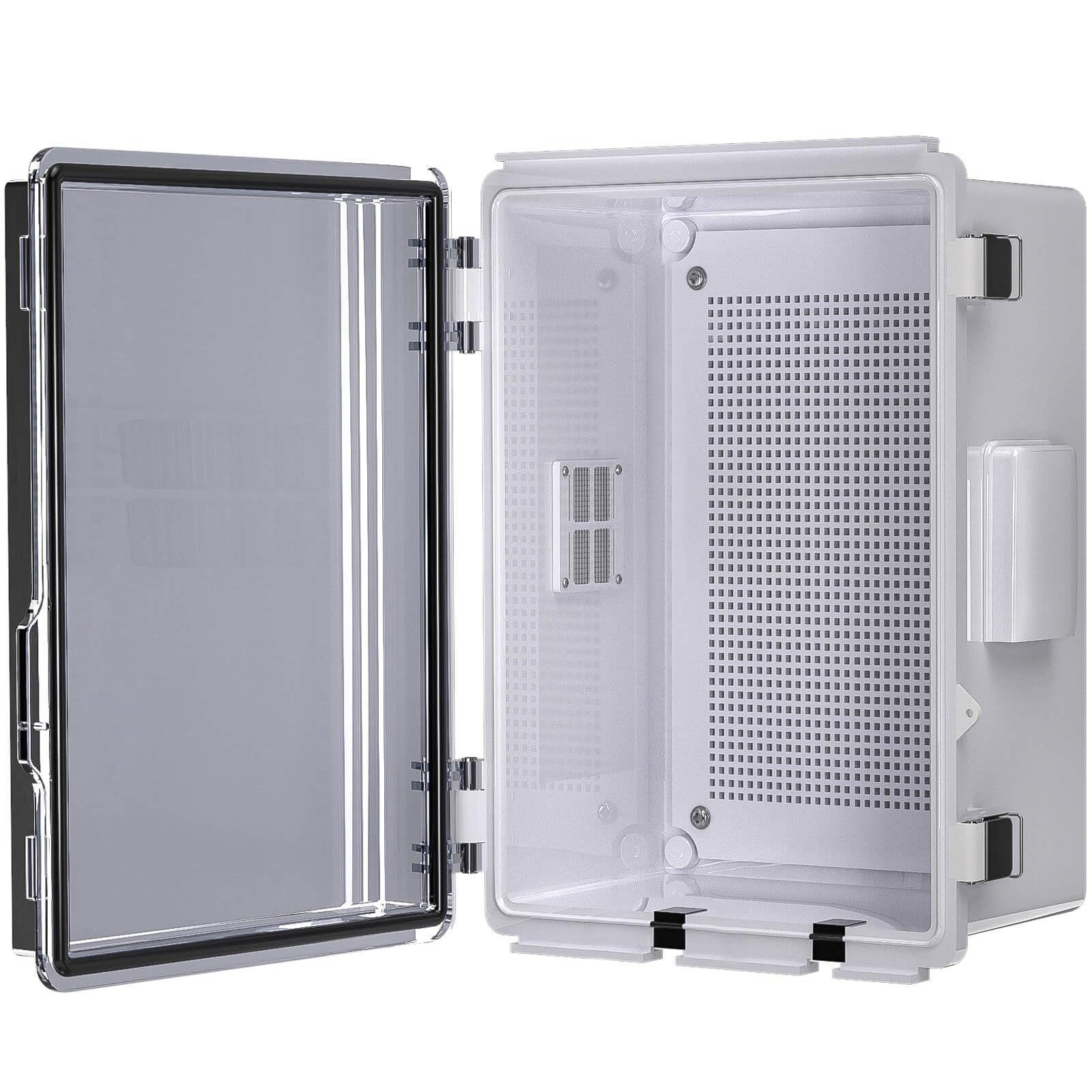ABS Electrical Junction Box, Ventilated Design, Cable Grommets, IP65 Waterproof Enclosure, Indoor/Outdoor Use with Mounting Panel. (Clear Cover, 8.7"x6.7"x4.3")